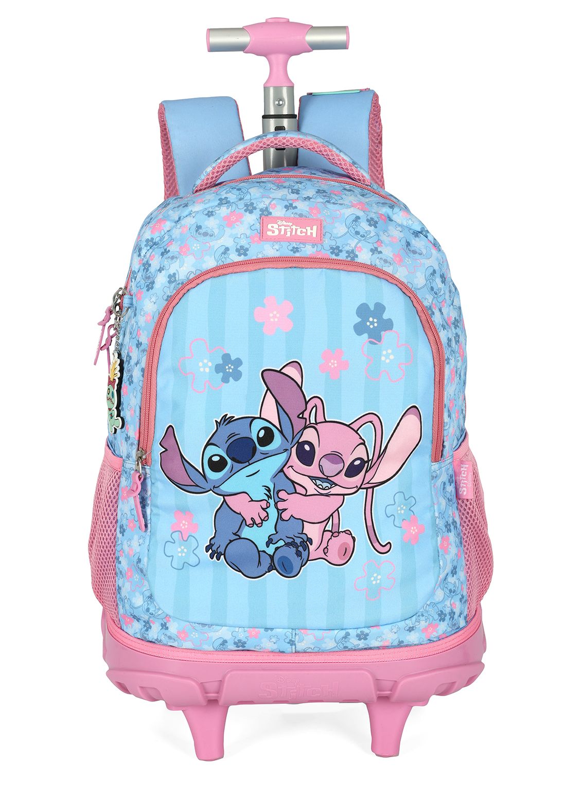 Kit Mochila C/ Rodinhas + Estojo + Lancheira do Lilo Stitch e Angel Rosa