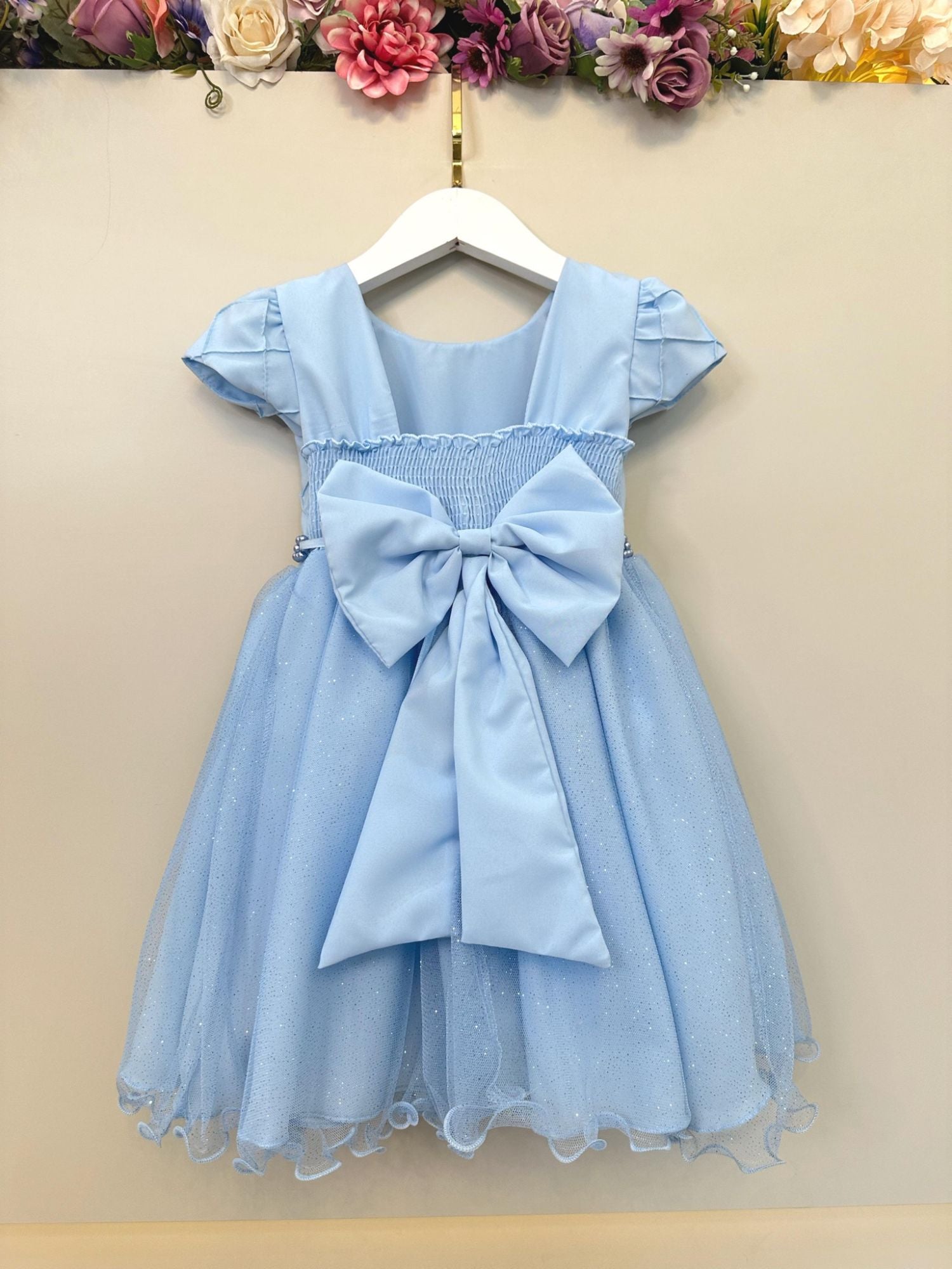 Vestido Infantil Azul Claro Busto Nervura Festas Daminhas