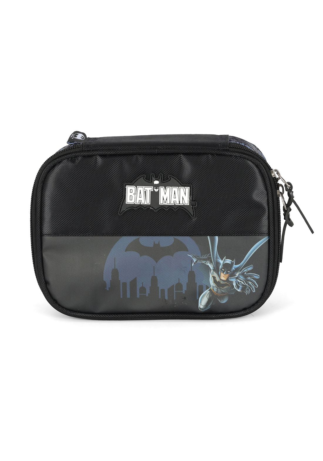 Kit Mochila Infantil Rodinhas Batman + Estojo Preta e Azul