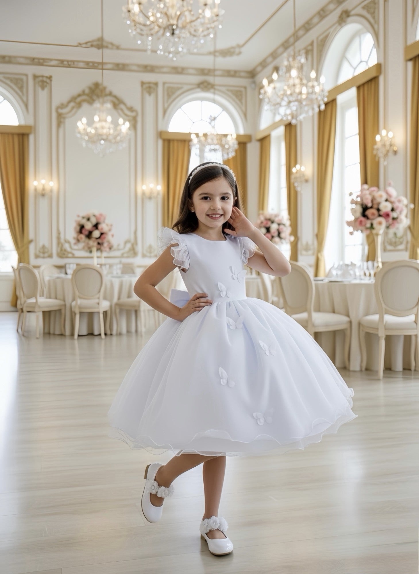 Vestido Infantil Branco Jardim das Borboletas Festas