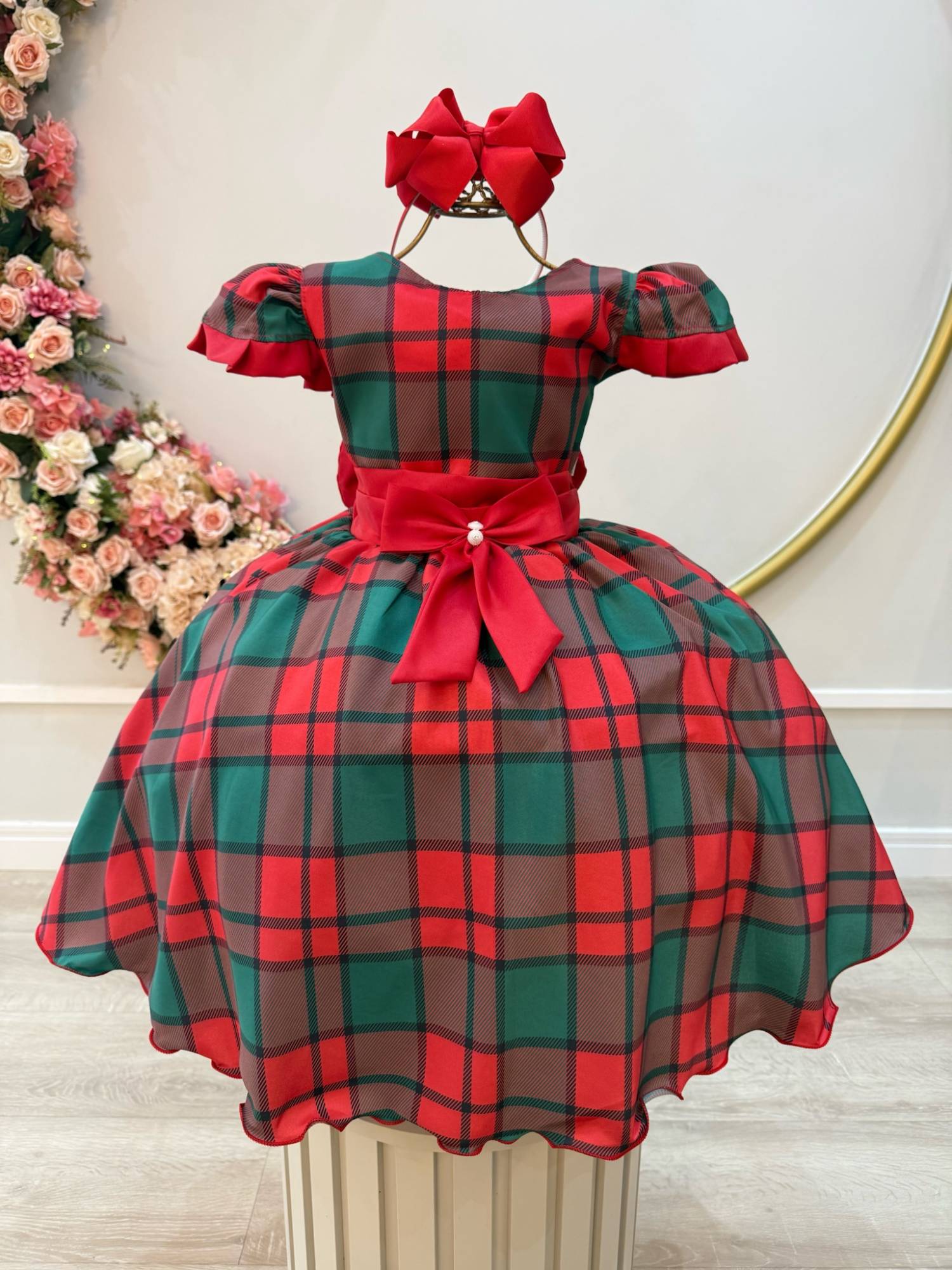 Vestido Infantil Vermelho Xadrez Colorido Festas Natal Luxo