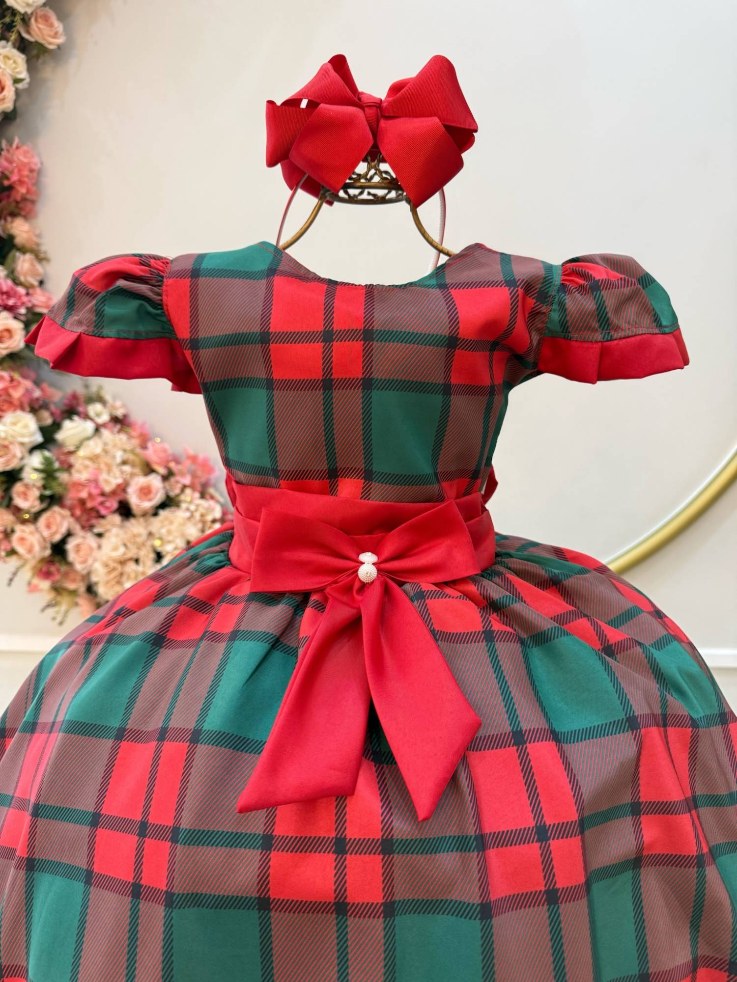 Vestido Infantil Vermelho Xadrez Colorido Festas Natal Luxo