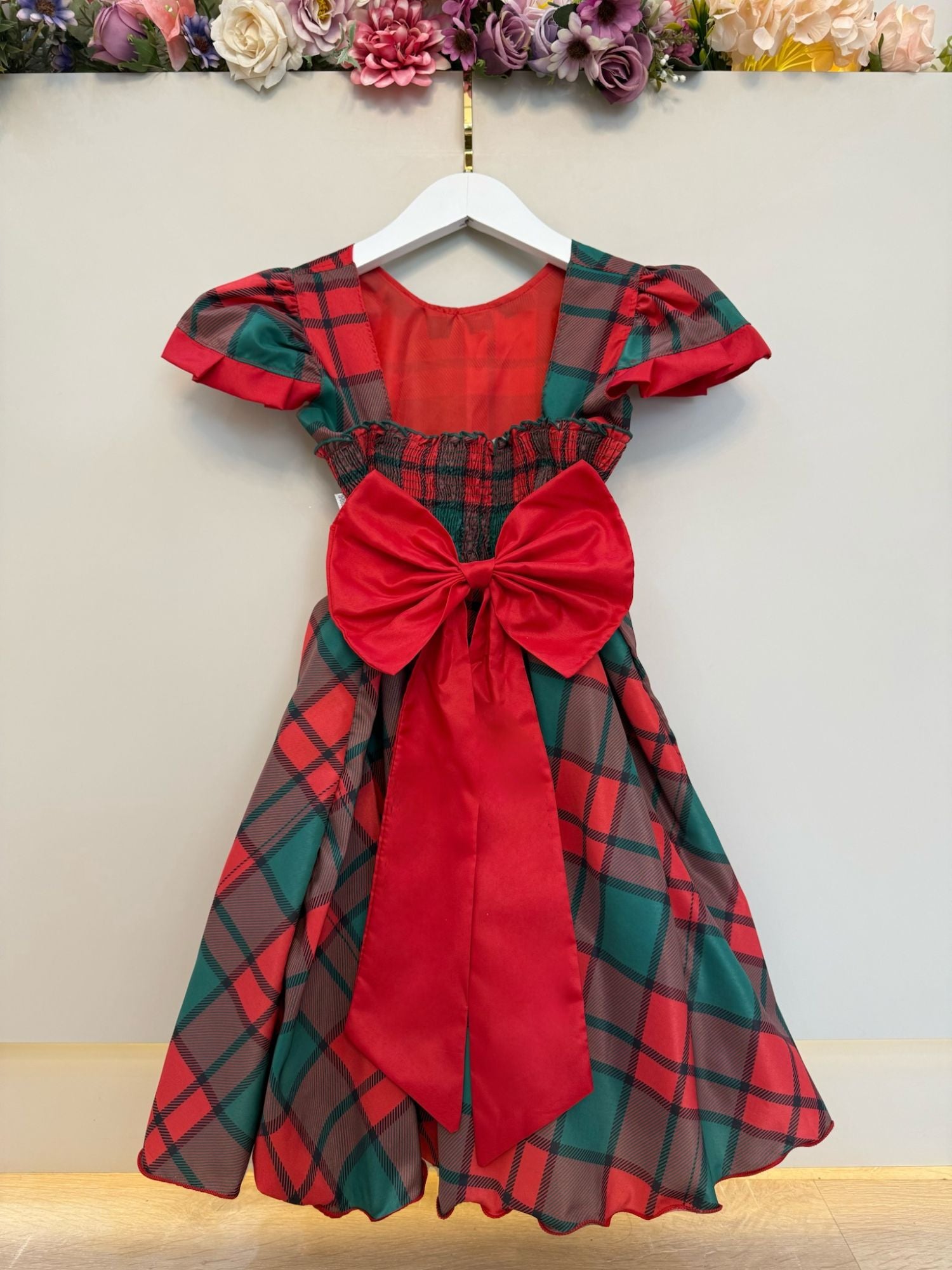 Vestido Infantil Vermelho Xadrez Colorido Festas Natal Luxo