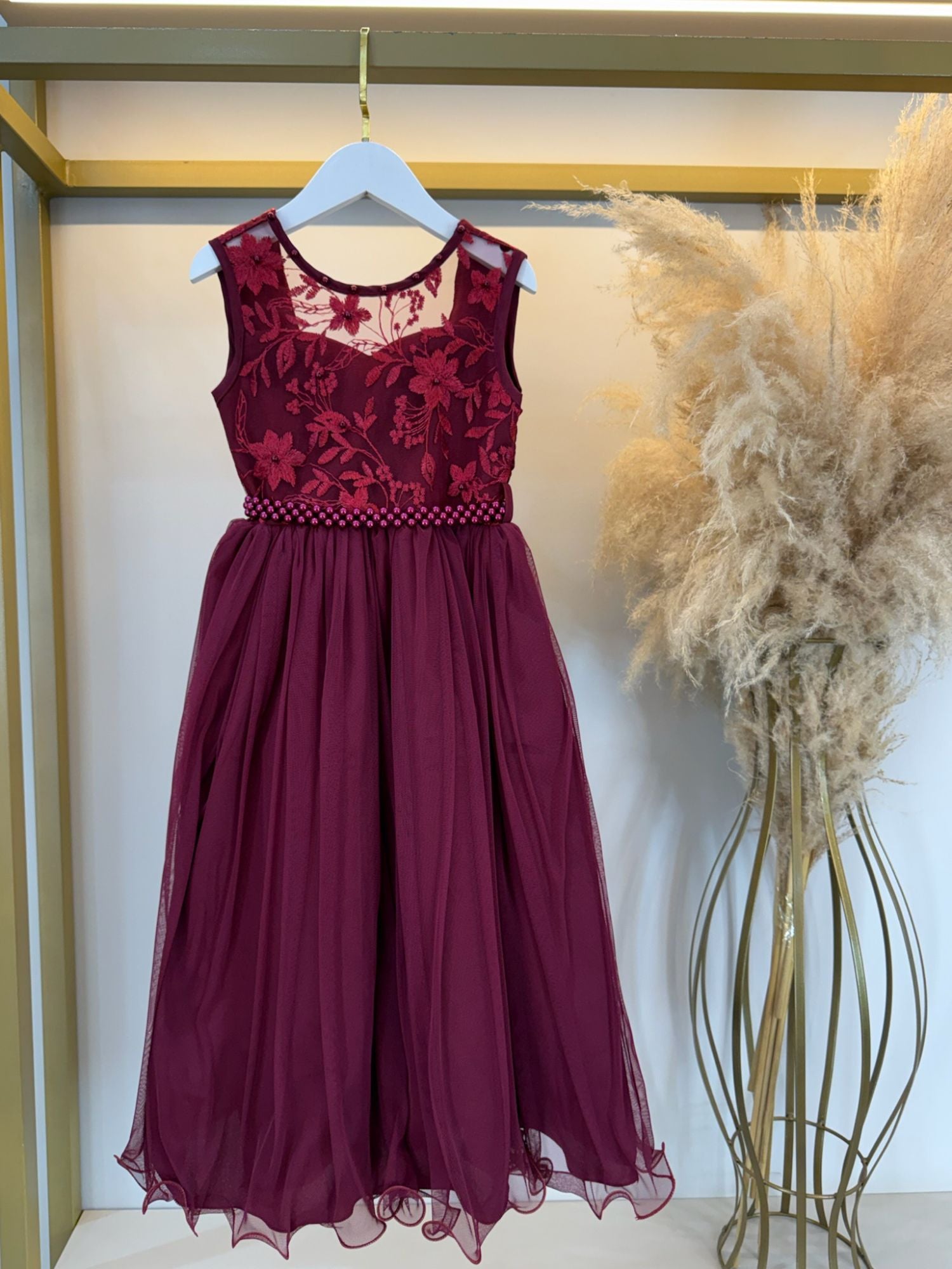 Vestido Infantil Longo Marsala C/ Renda Casamentos Festas