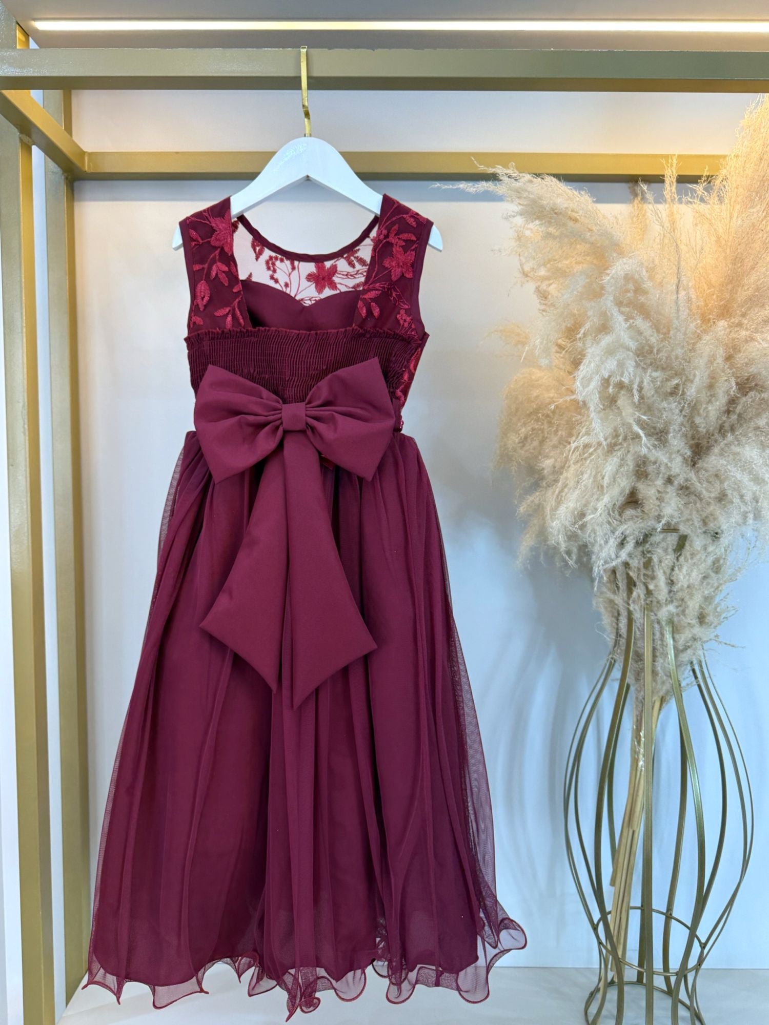 Vestido Infantil Longo Marsala C/ Renda Casamentos Festas