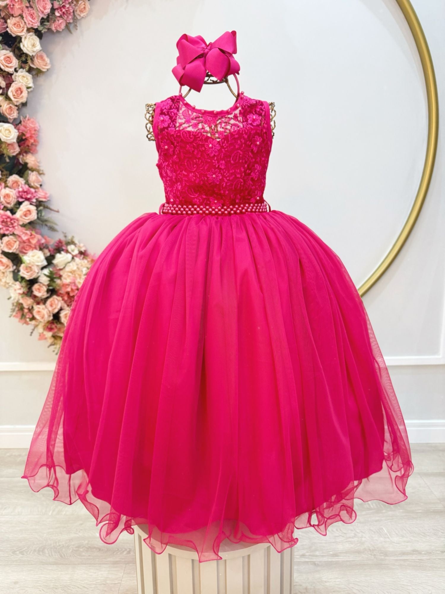 Vestido Infantil Longo Pink C/ Renda Casamentos Festas
