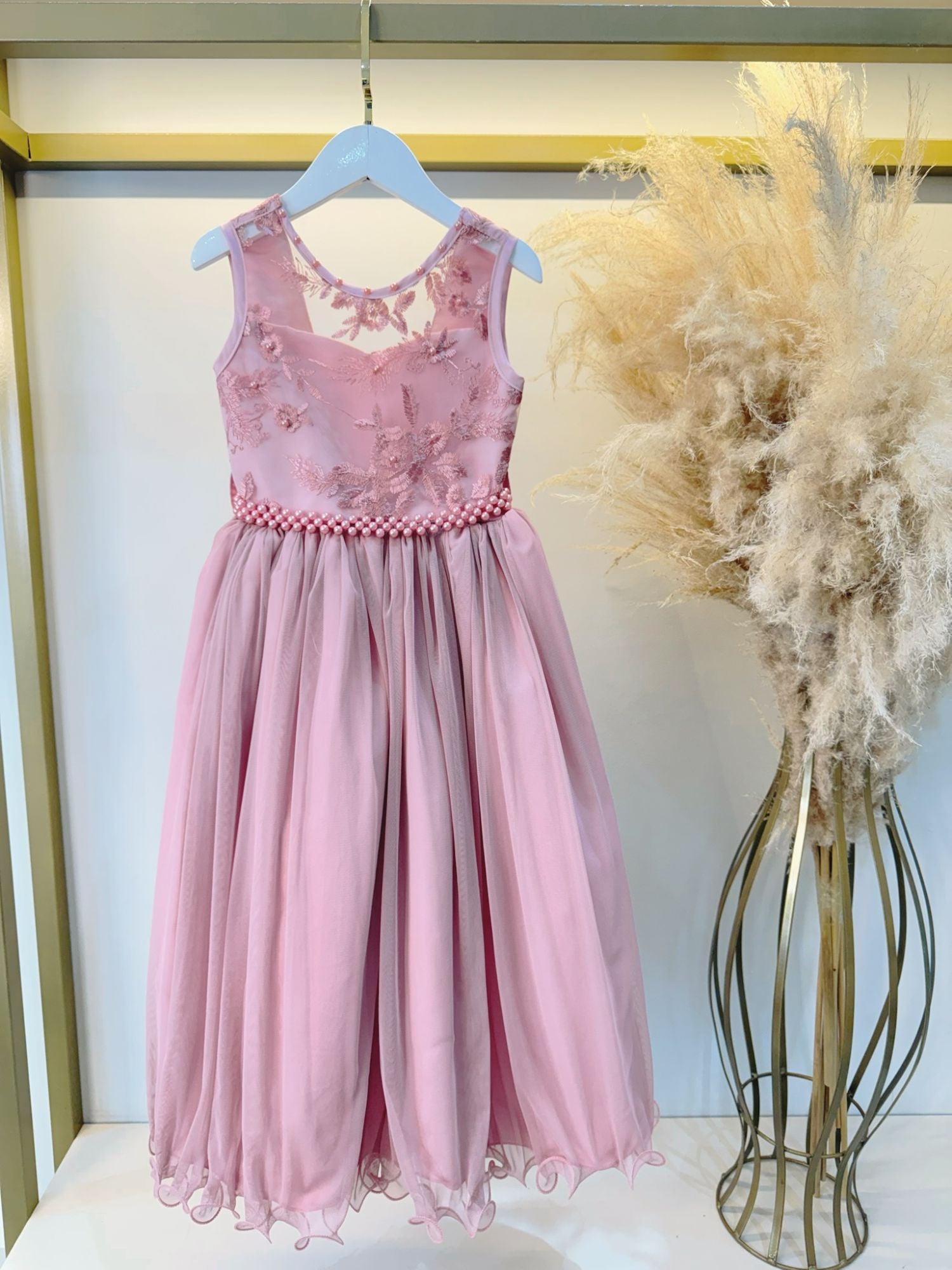 Vestido Infantil Longo Rose C/ Renda Damas Formatura