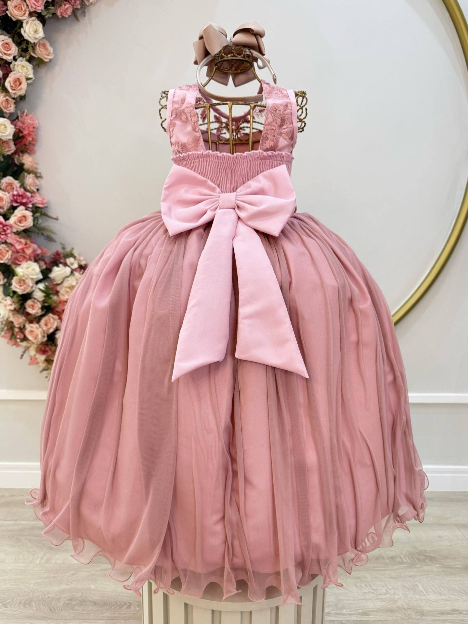 Vestido Infantil Longo Rose C/ Renda Damas Formatura