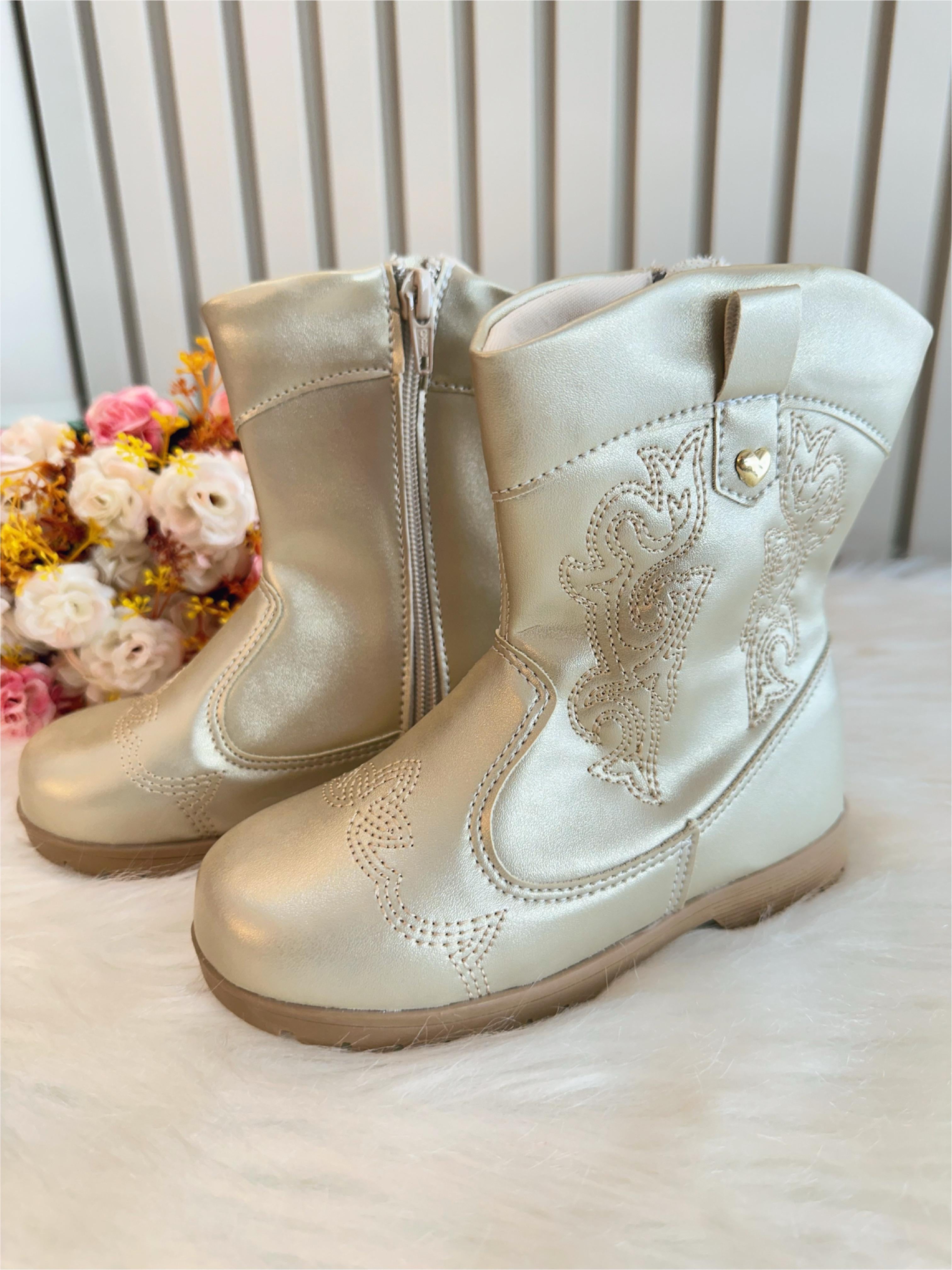 Bota infantil Boiadeira Texana Dourado Com Zíper Luxo