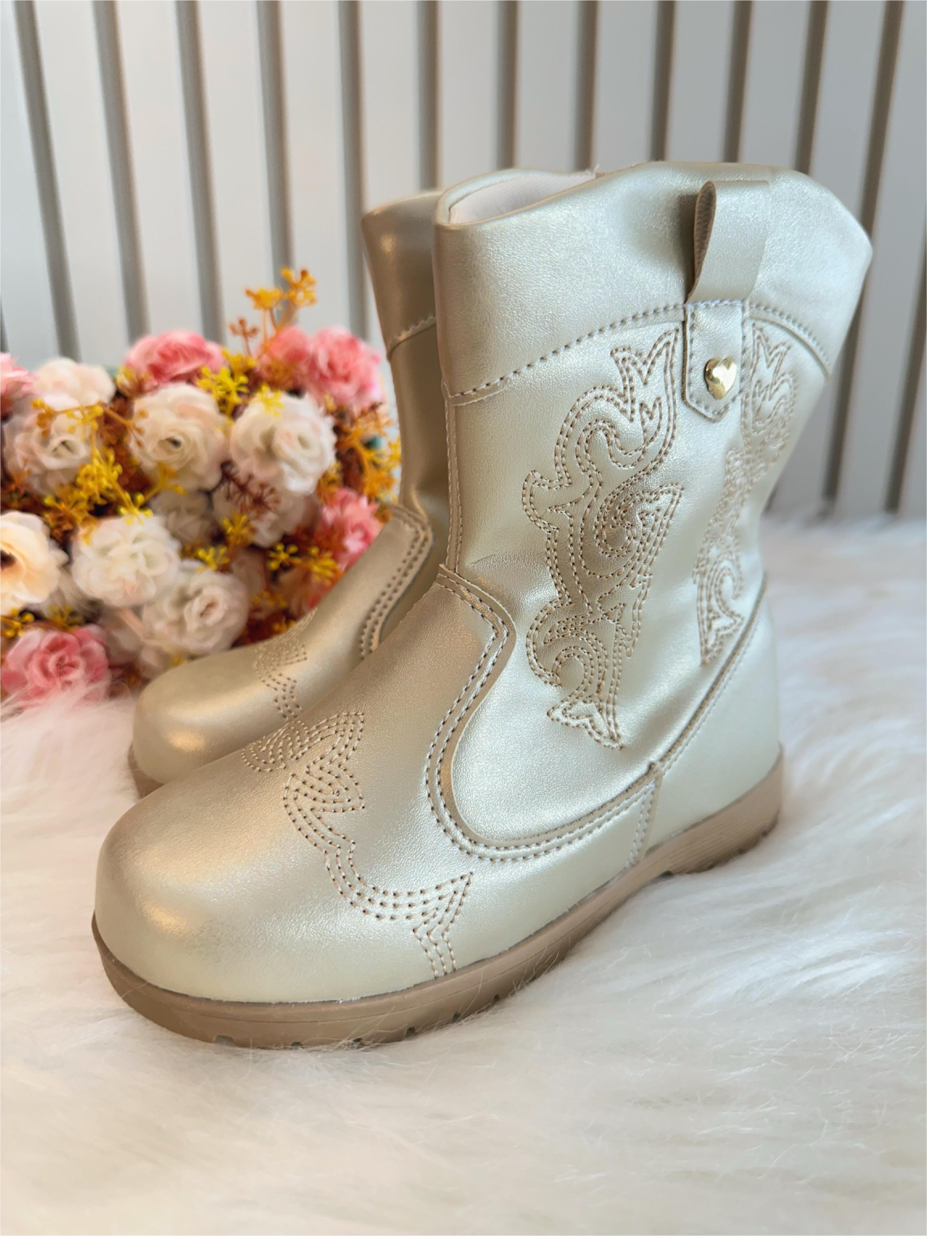 Bota infantil Boiadeira Texana Dourado Com Zíper Luxo