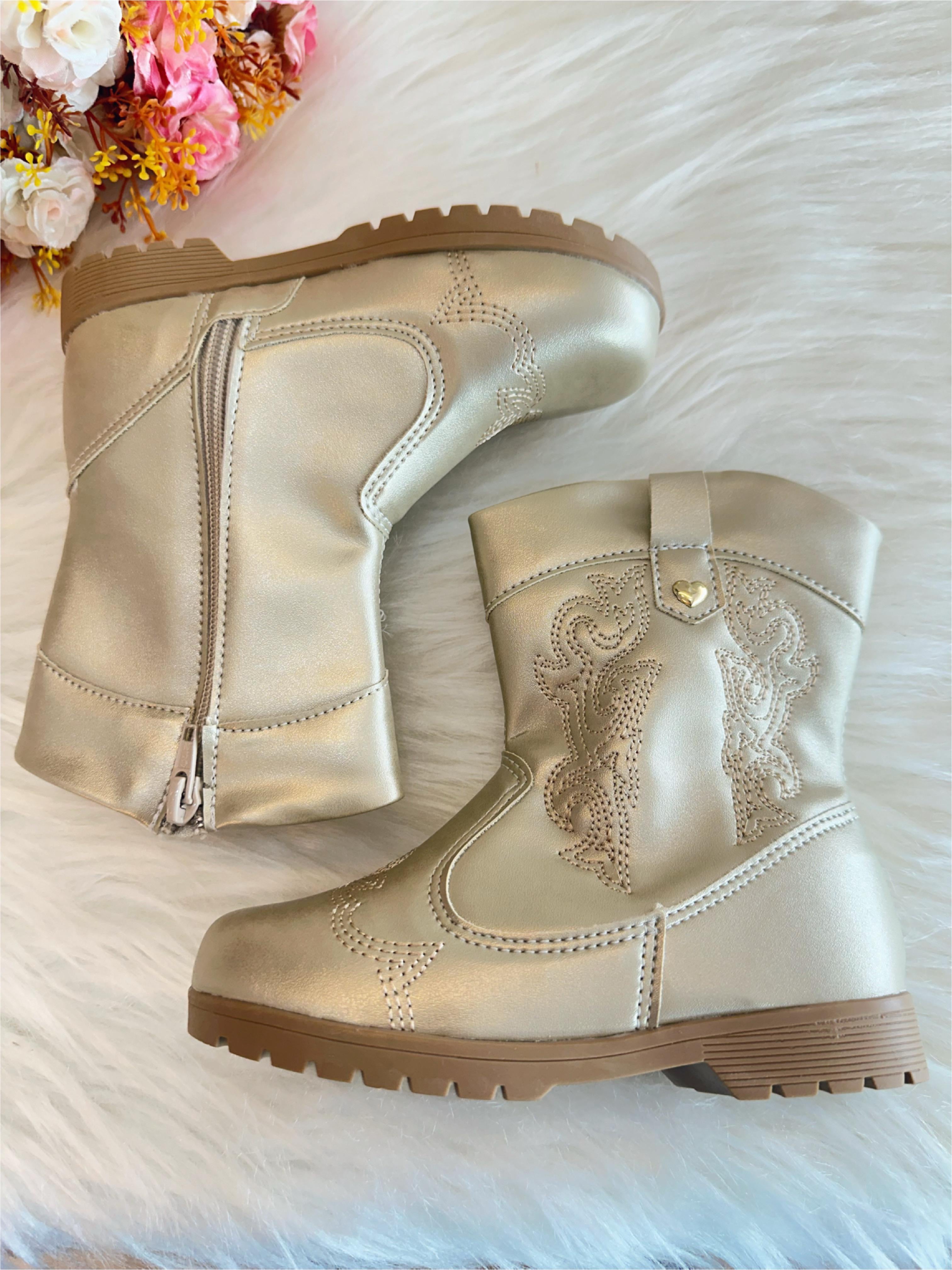 Bota infantil Boiadeira Texana Dourado Com Zíper Luxo