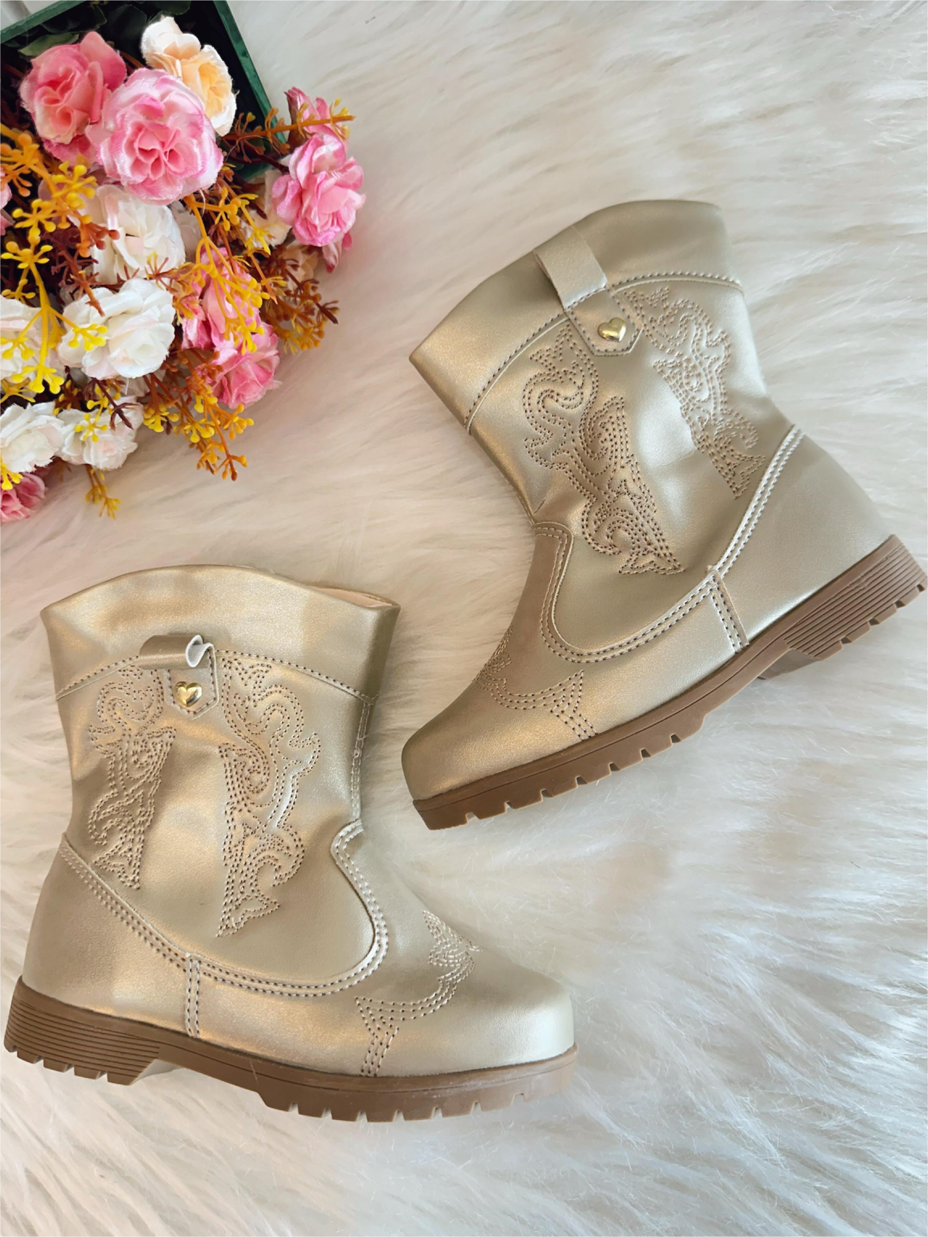 Bota infantil Boiadeira Texana Dourado Com Zíper Luxo