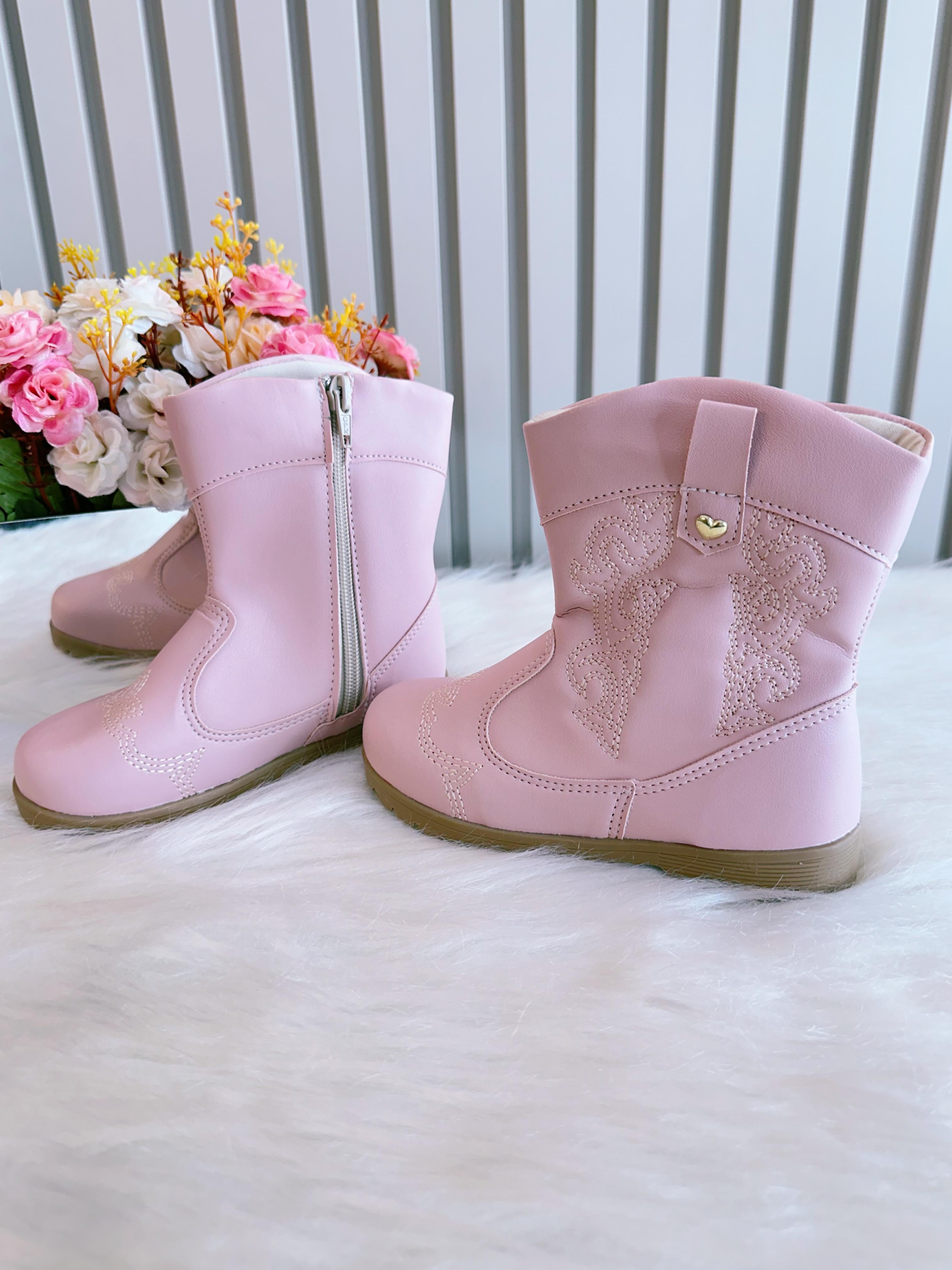 Bota infantil Boiadeira Texana Rosa Claro Com Zíper Luxo