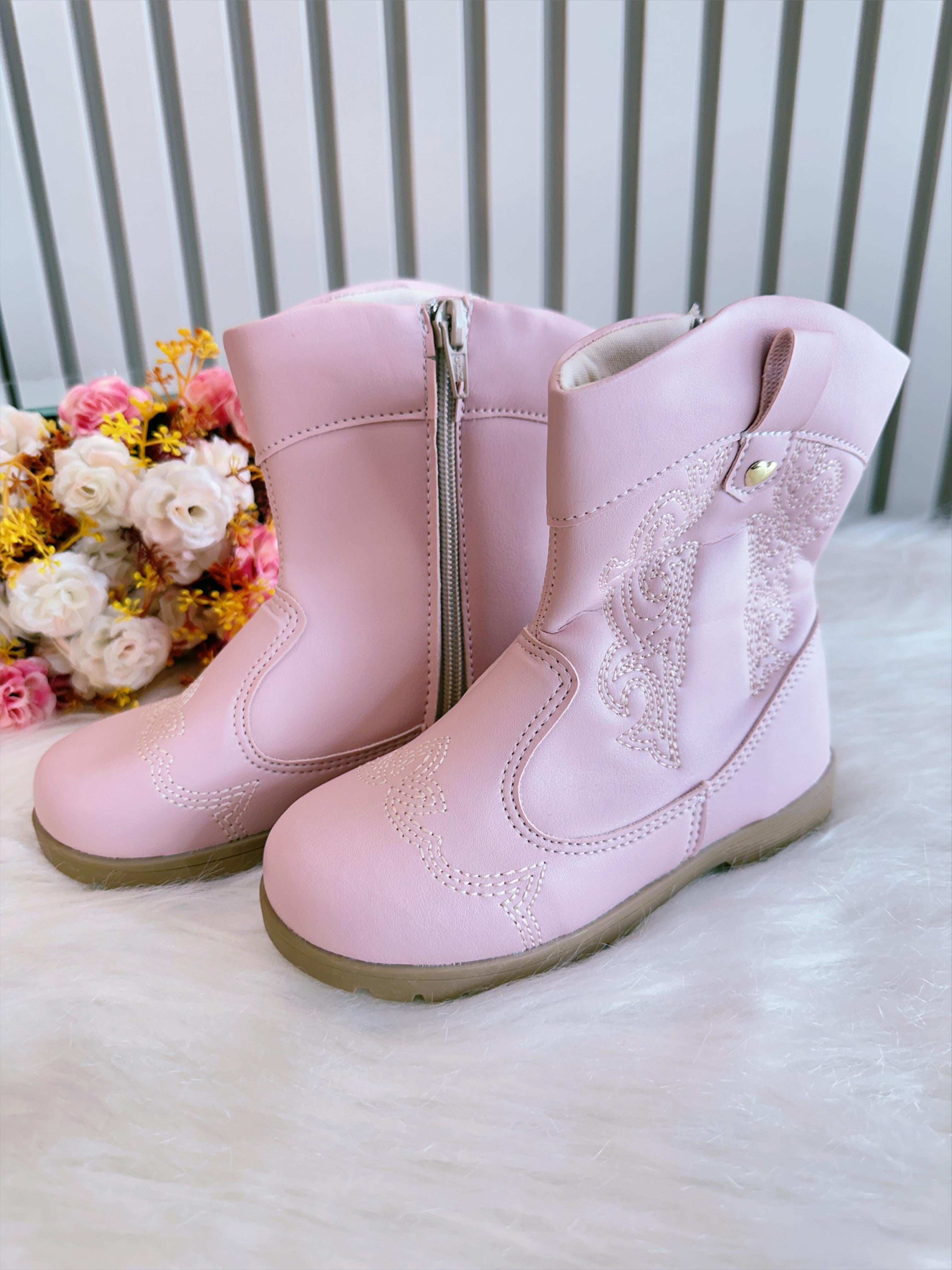 Bota infantil Boiadeira Texana Rosa Claro Com Zíper Luxo