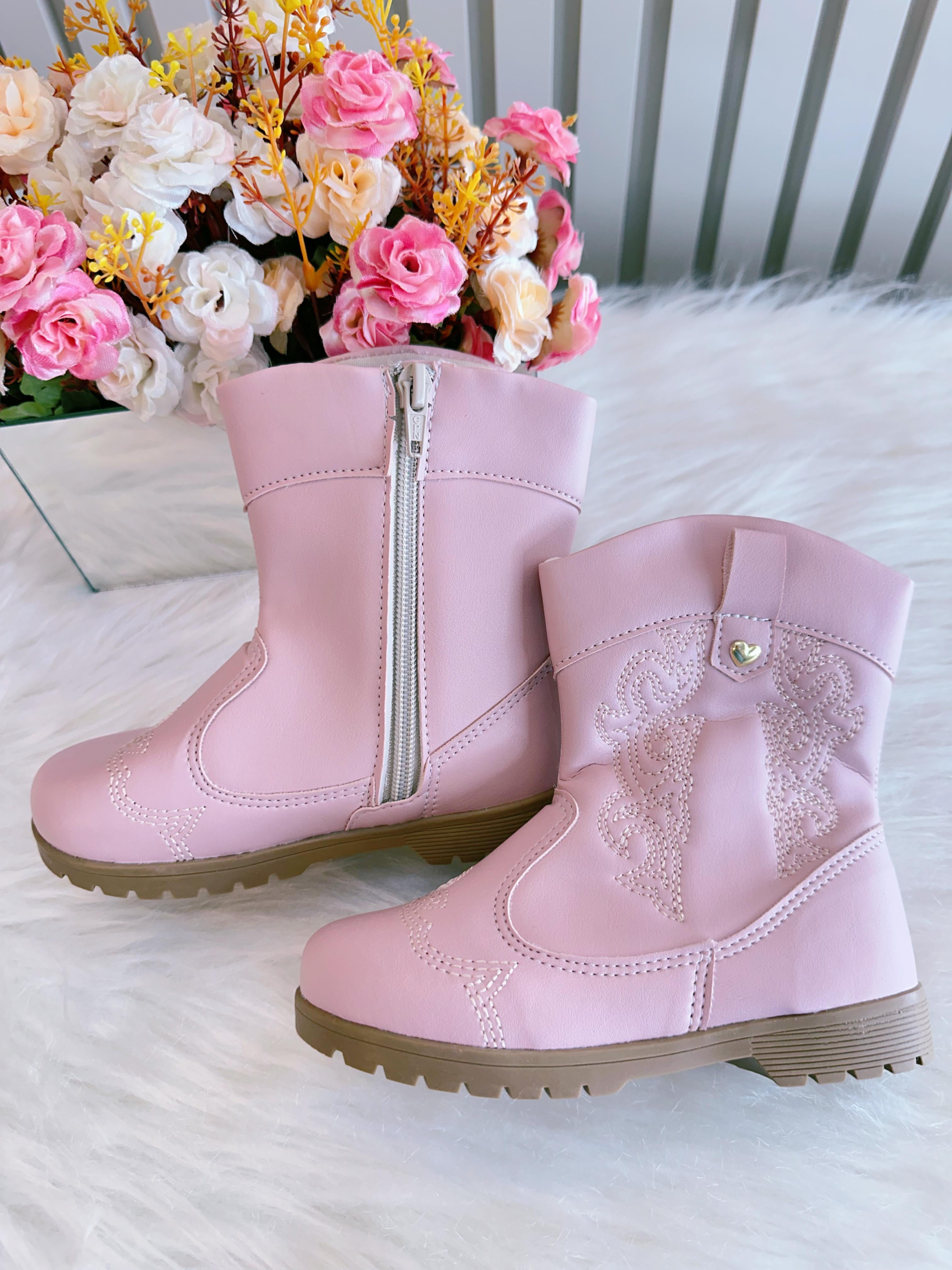 Bota infantil Boiadeira Texana Rosa Claro Com Zíper Luxo