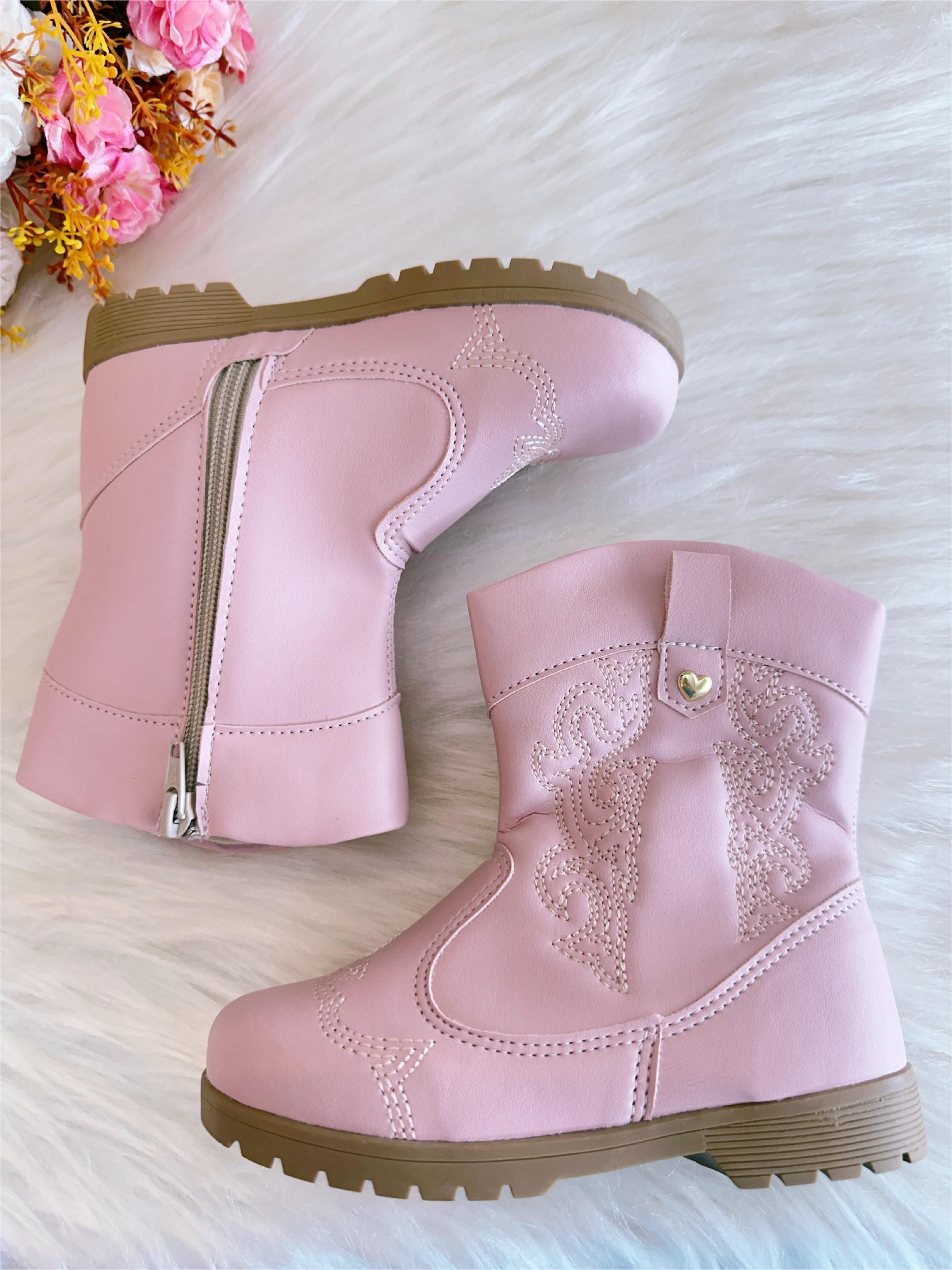 Bota infantil Boiadeira Texana Rosa Claro Com Zíper Luxo