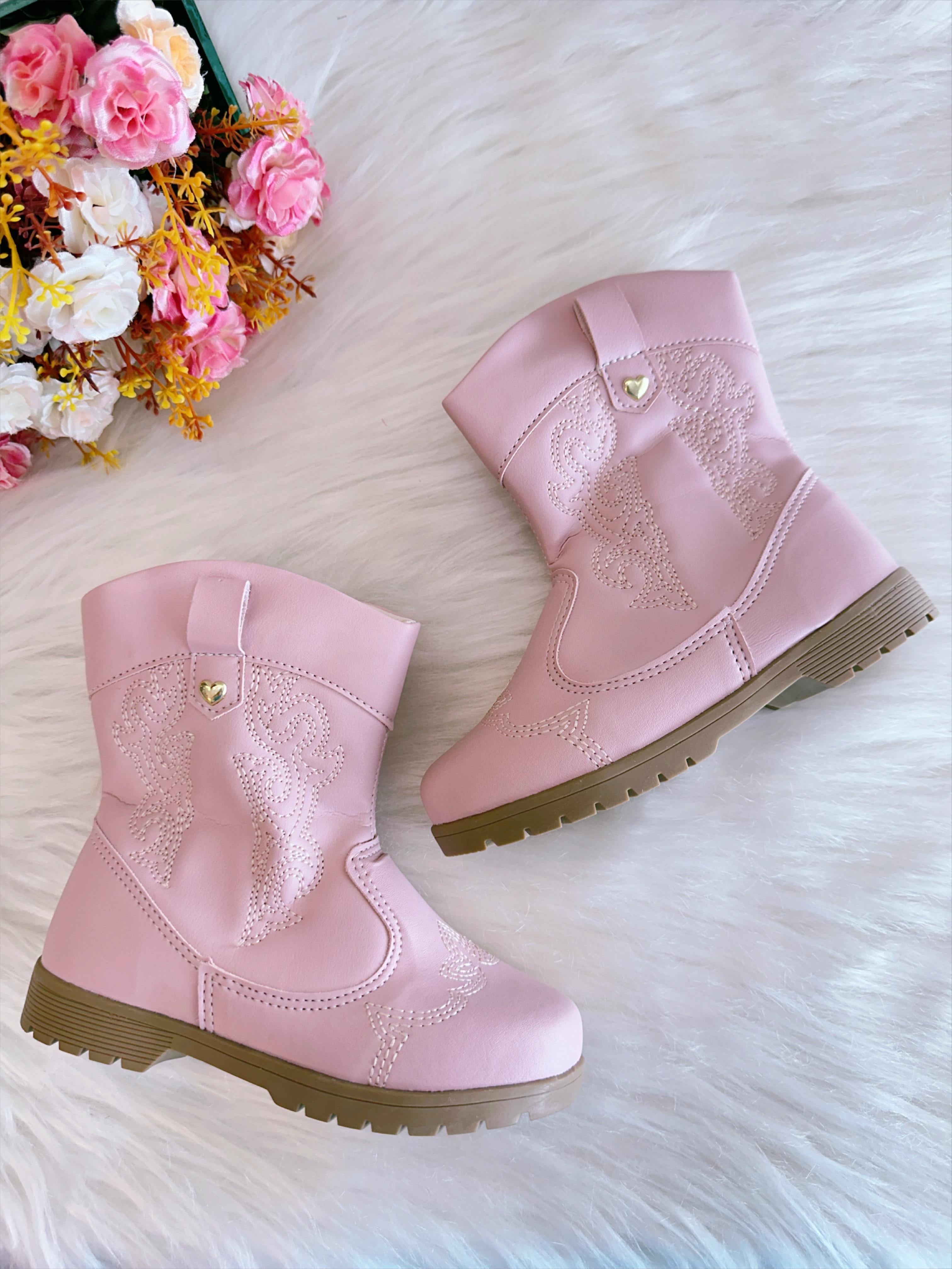 Bota infantil Boiadeira Texana Rosa Claro Com Zíper Luxo