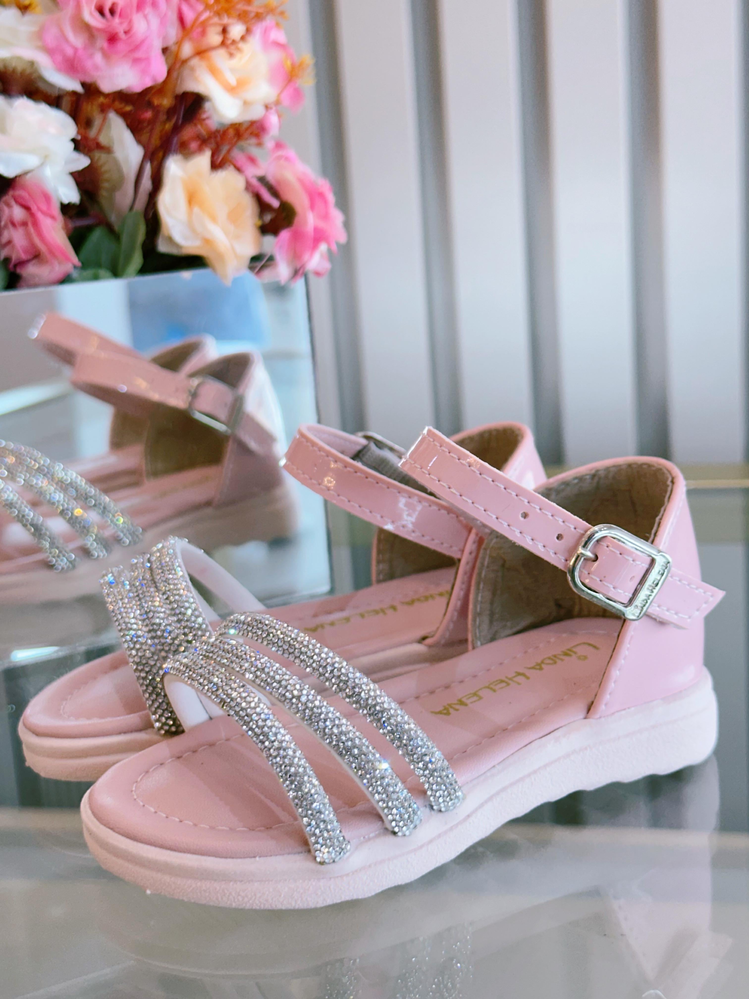 Sandália Infantil Rosa Verniz Com Brilho Strass Luxo
