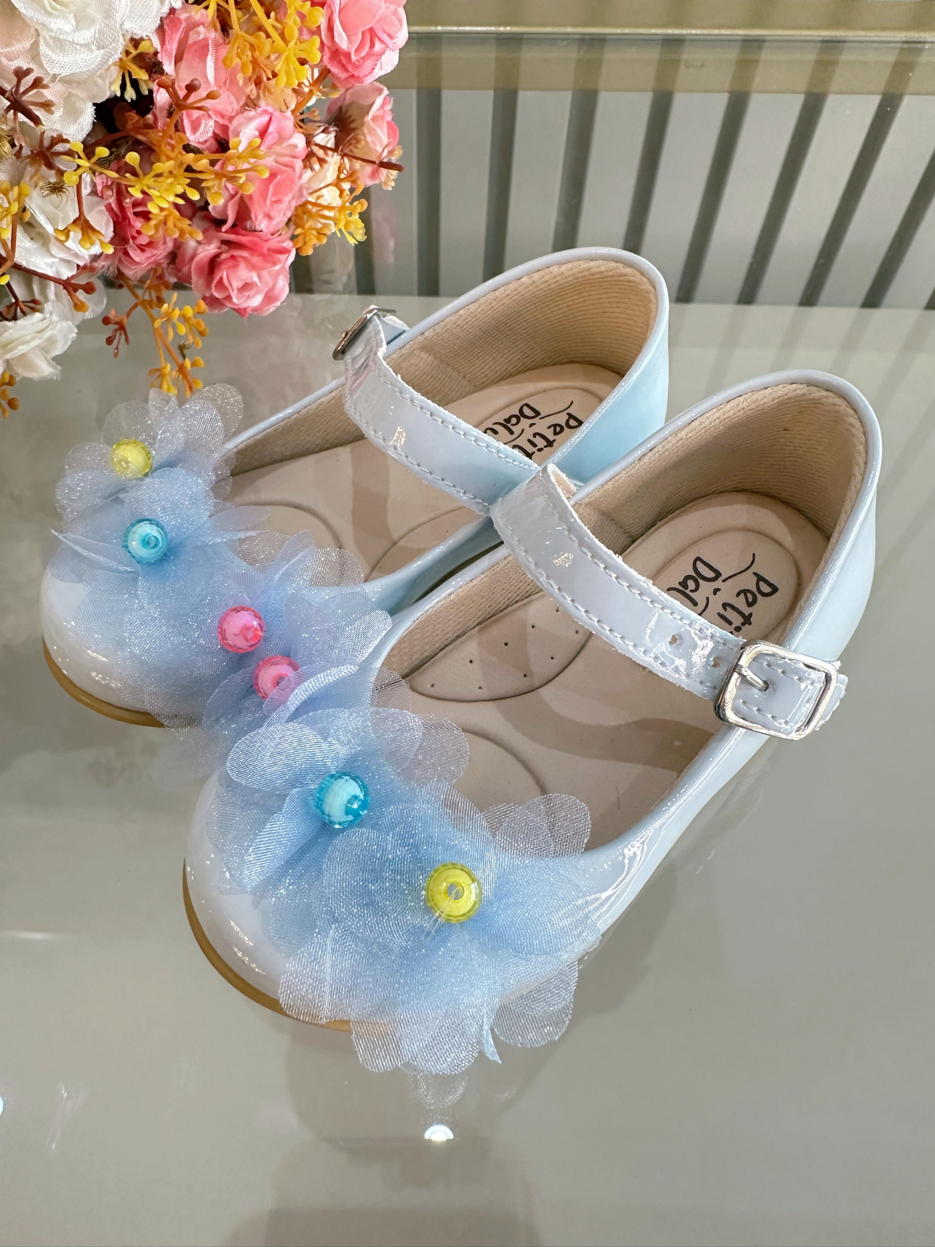 Sapatinho Infantil Azul Claro Verniz Jardim Encantado Luxo