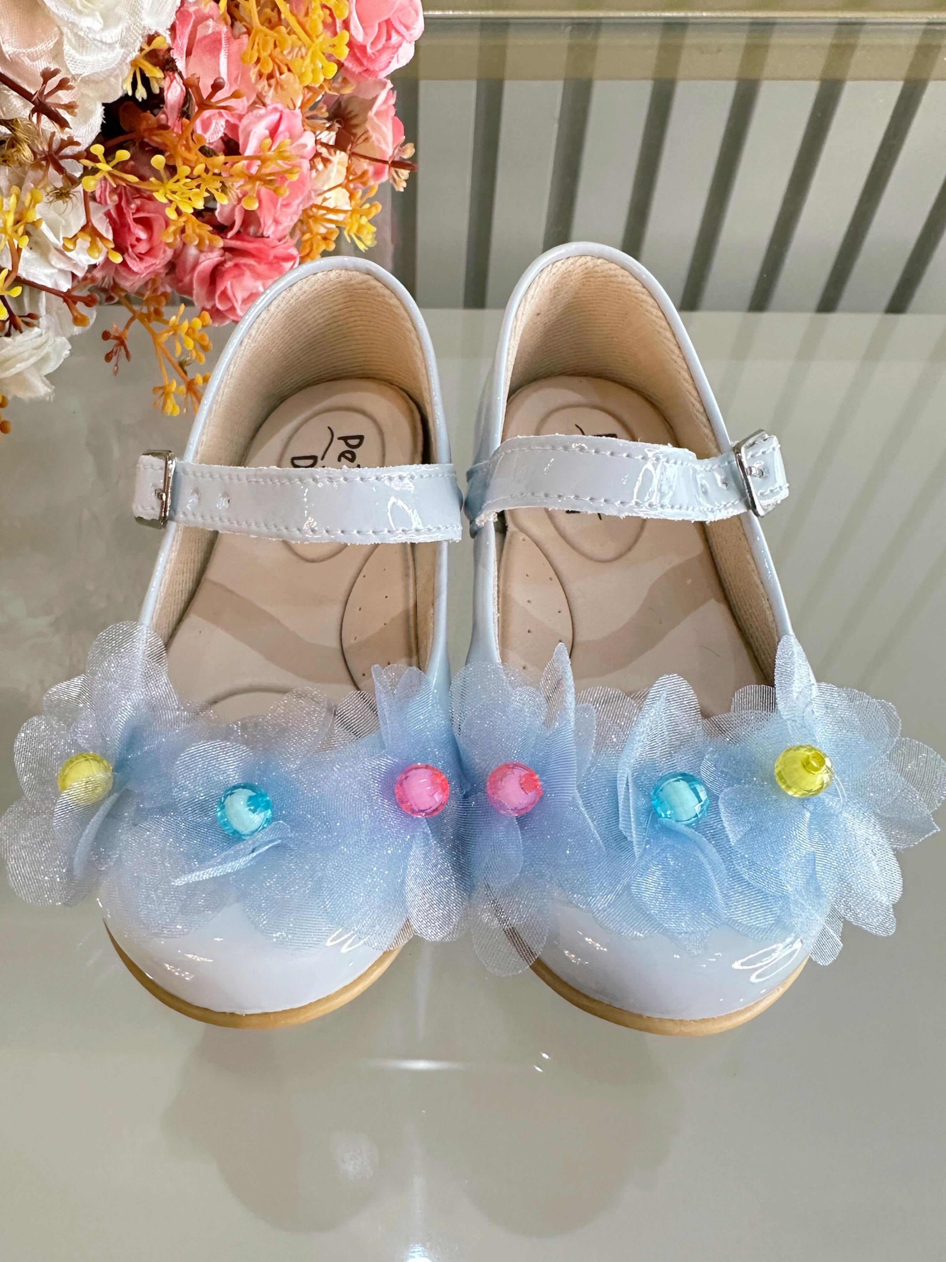 Sapatinho Infantil Azul Claro Verniz Jardim Encantado Luxo