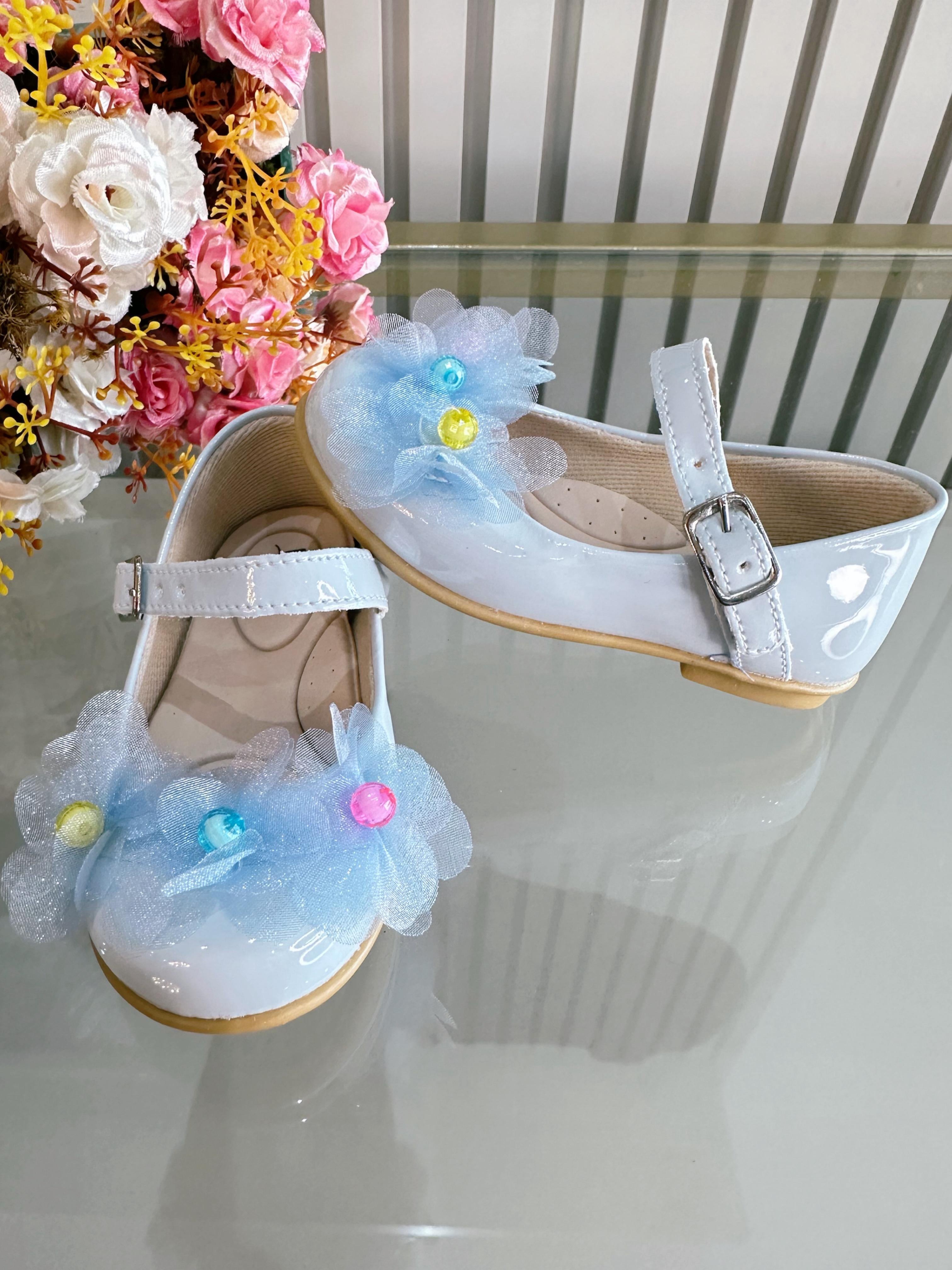 Sapatinho Infantil Azul Claro Verniz Jardim Encantado Luxo