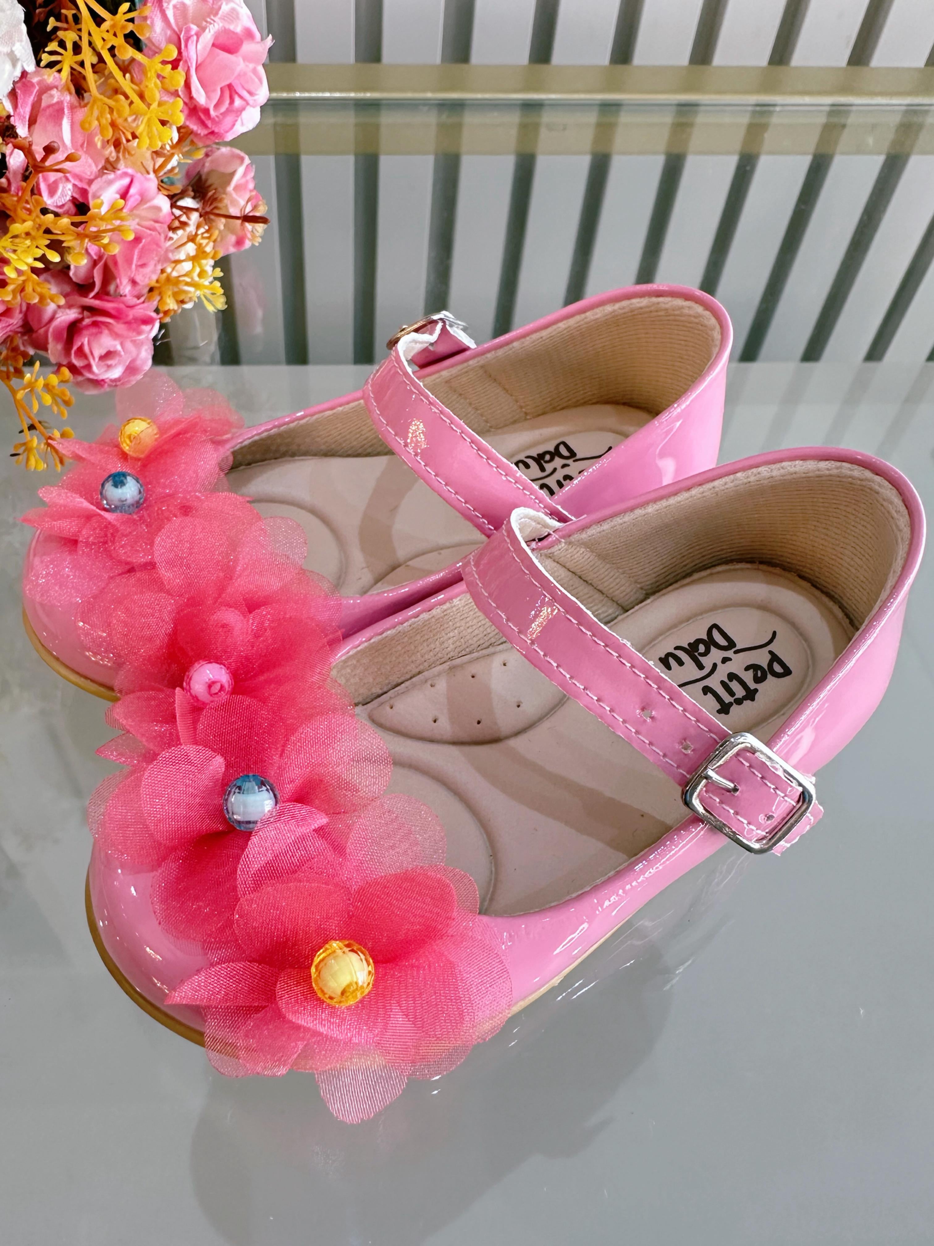 Sapatinho Infantil Rosa Chiclete Verniz Jardim Encantado Luxo