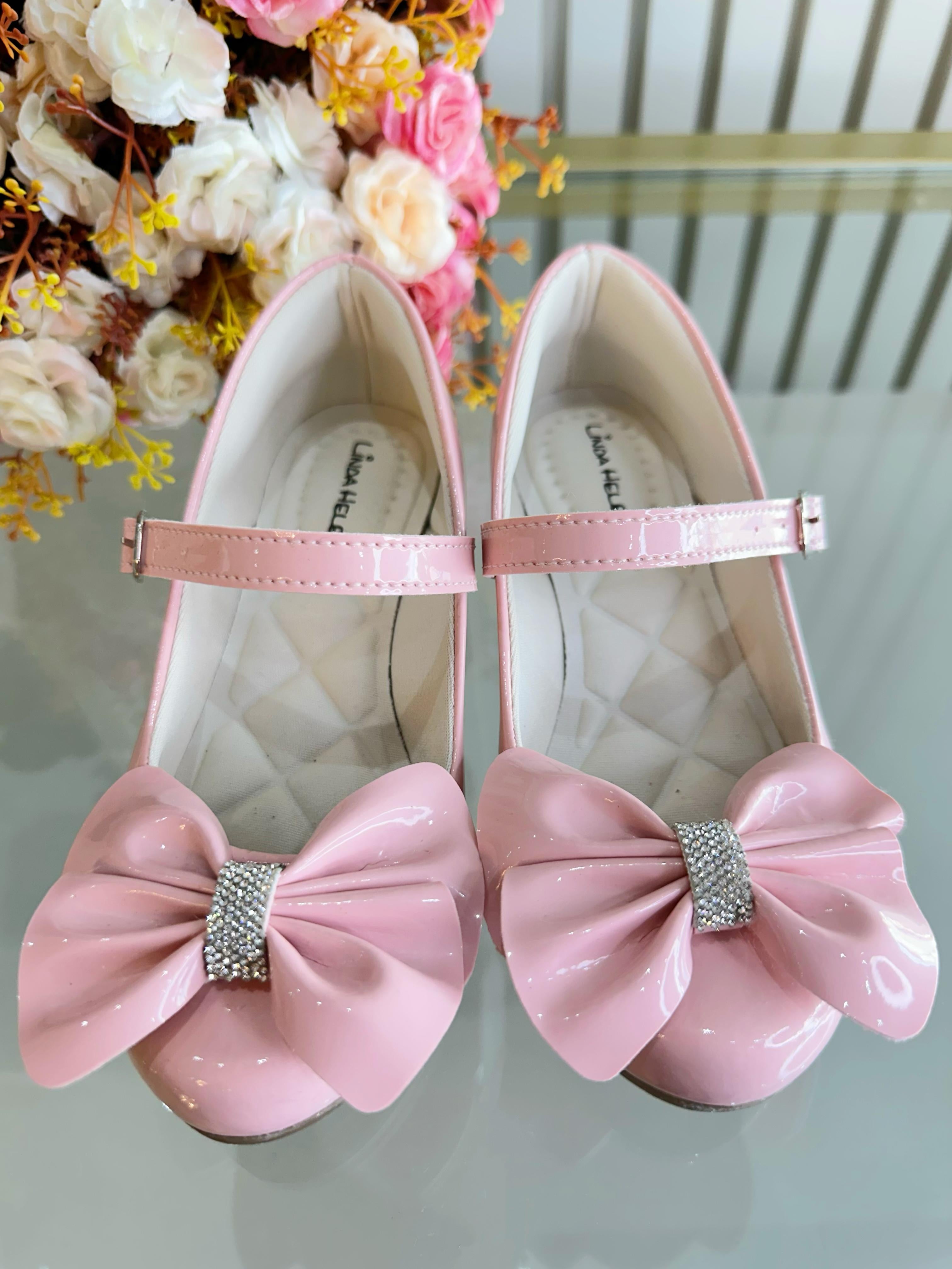 Sapatinho C/ Salto Rosa Verniz Aplique de Lacinho e Strass