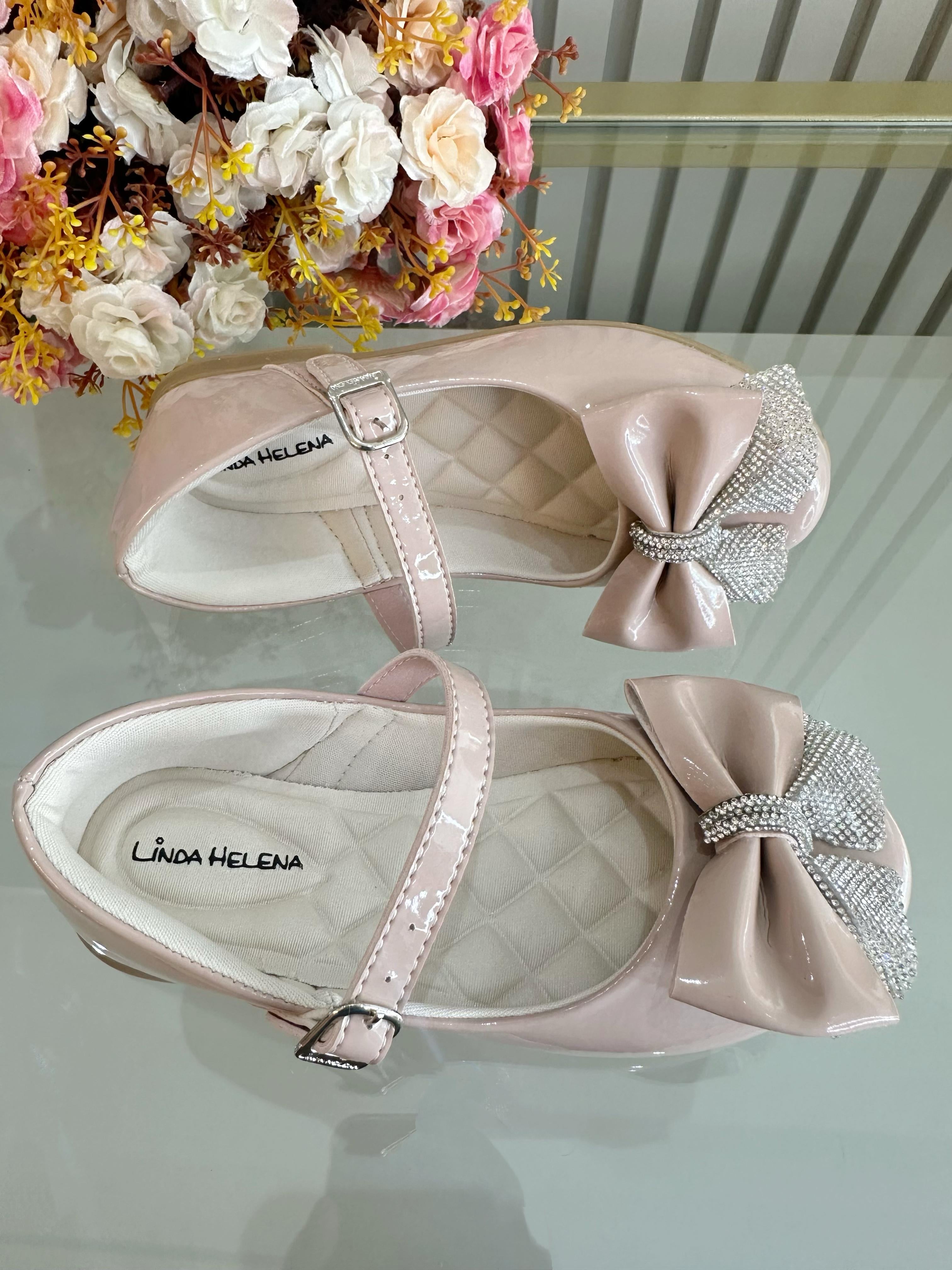 Sapatinho Infantil Nude Verniz Aplique de Lacinho Com Strass