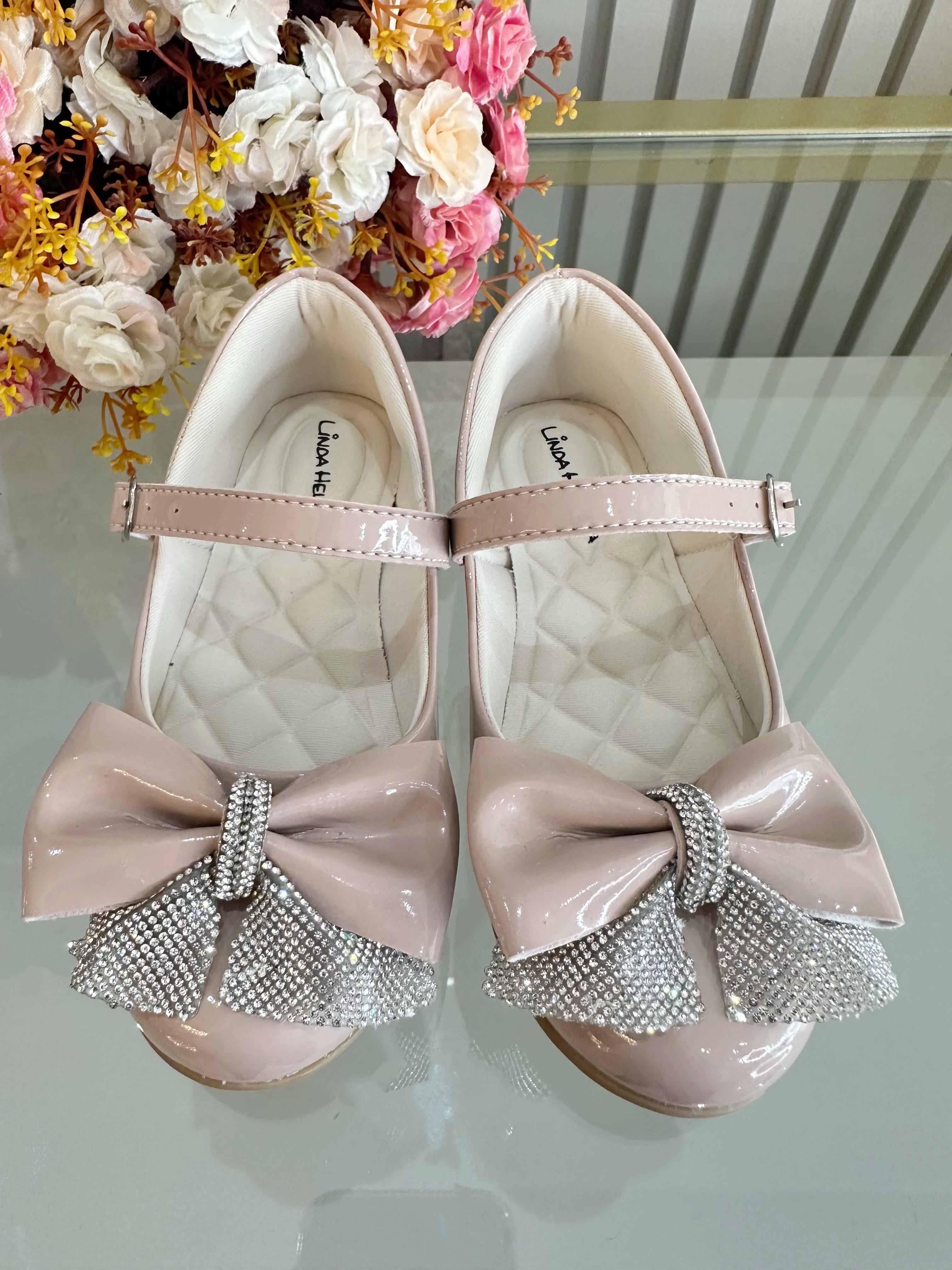 Sapatinho Infantil Nude Verniz Aplique de Lacinho Com Strass