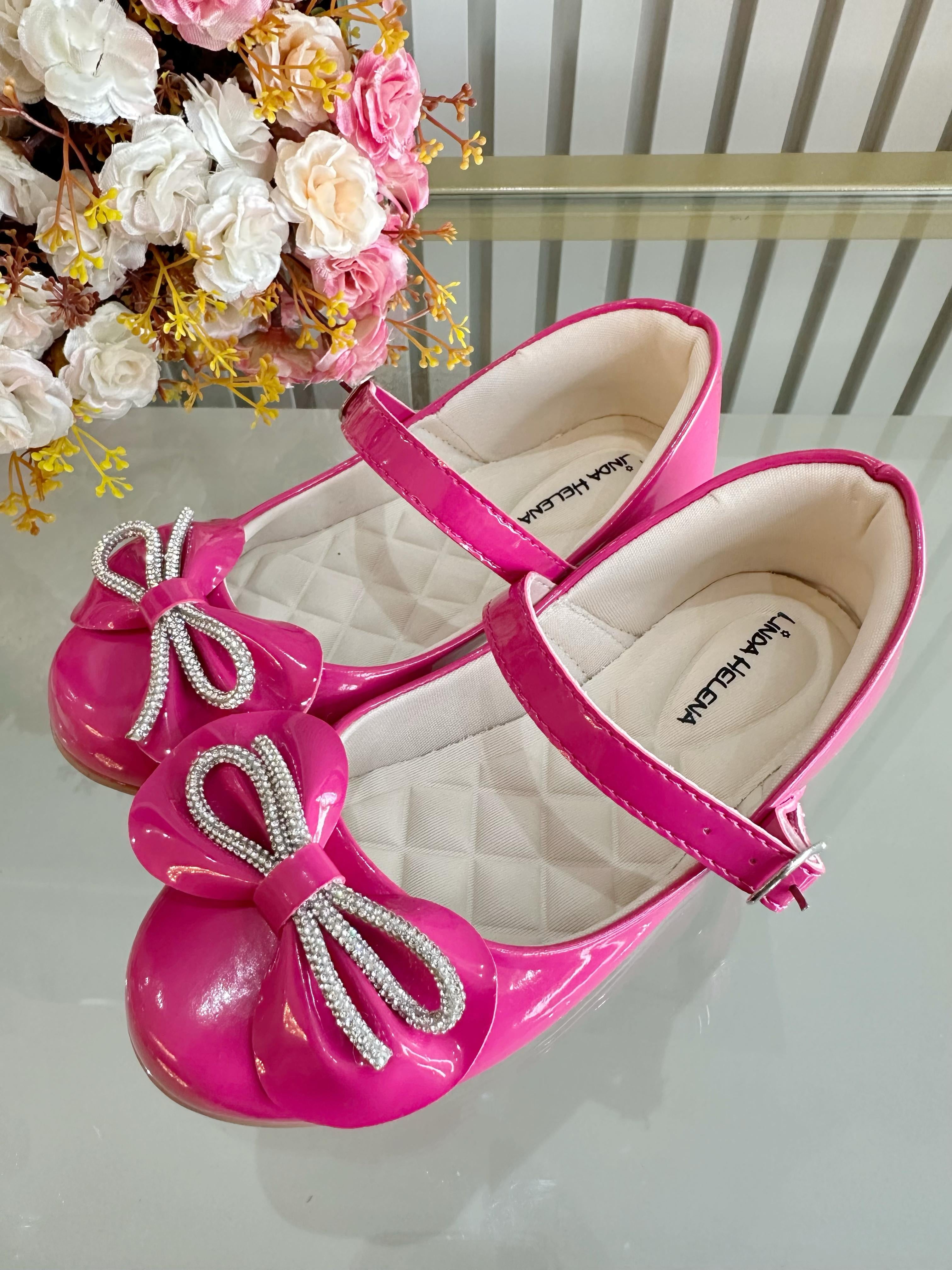 Sapatinho Infantil Pink Verniz Com Aplique de Lacinho e Strass
