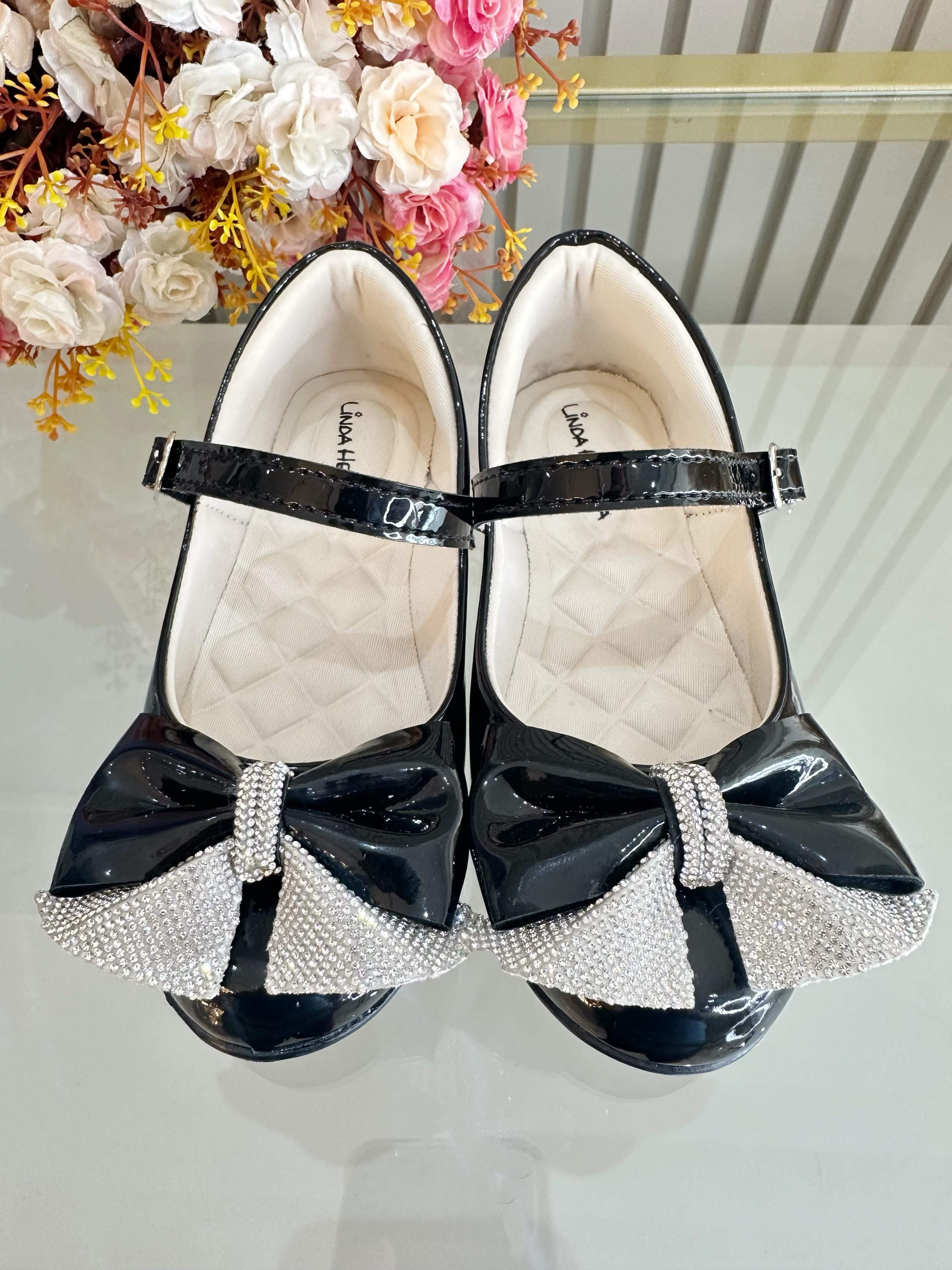 Sapatinho Infantil Preto Verniz Aplique de Lacinho Com Strass