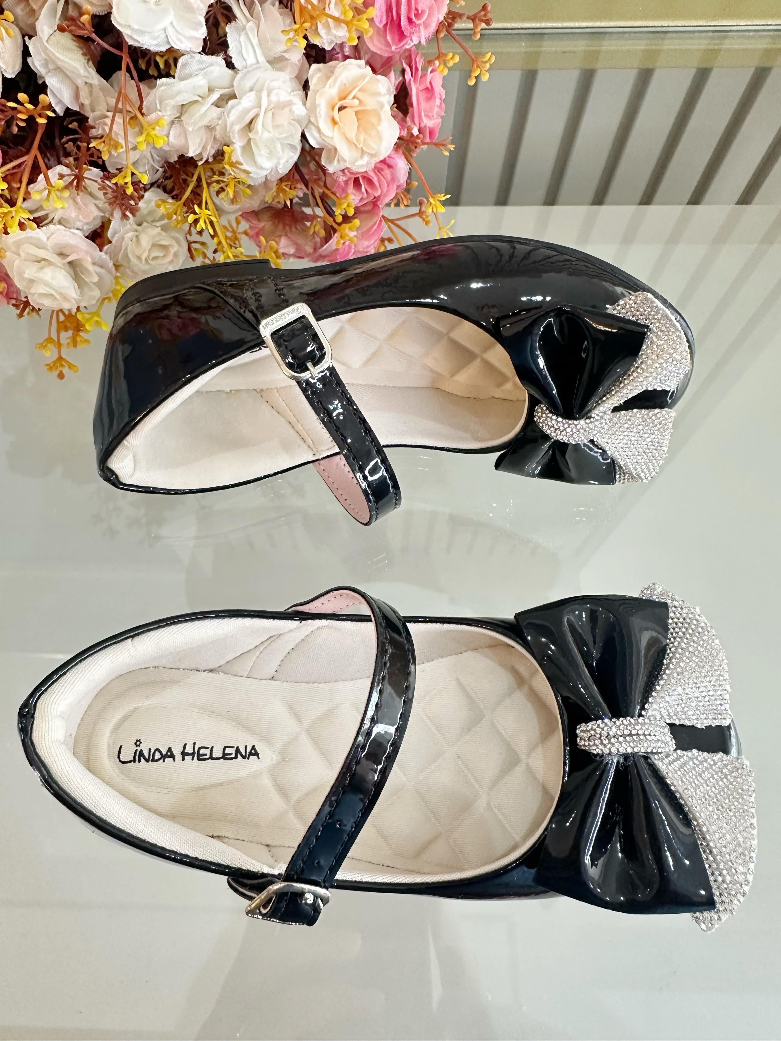 Sapatinho Infantil Preto Verniz Aplique de Lacinho Com Strass