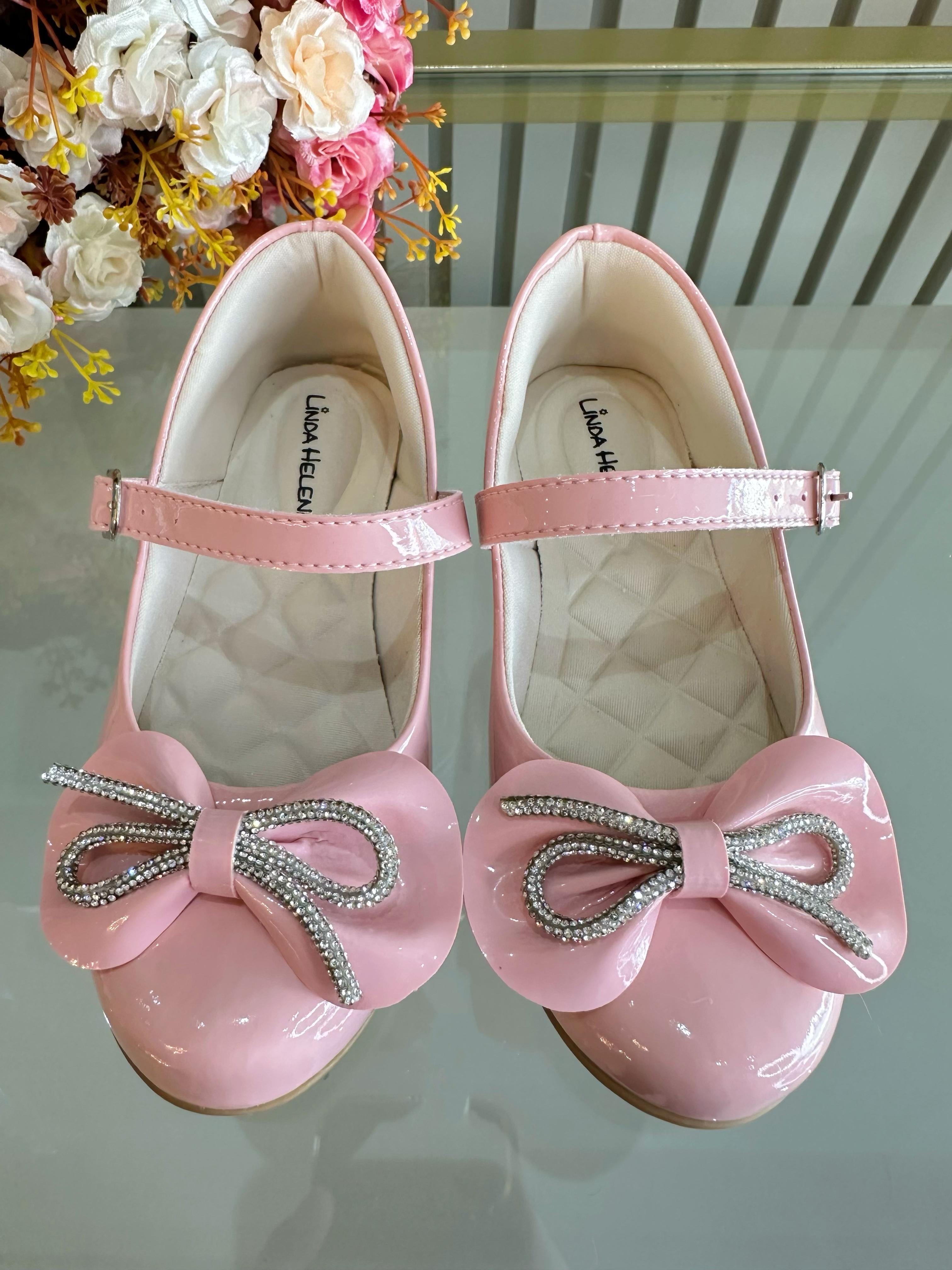 Sapatinho Infantil Rosa Verniz Com Aplique de Lacinho e Strass