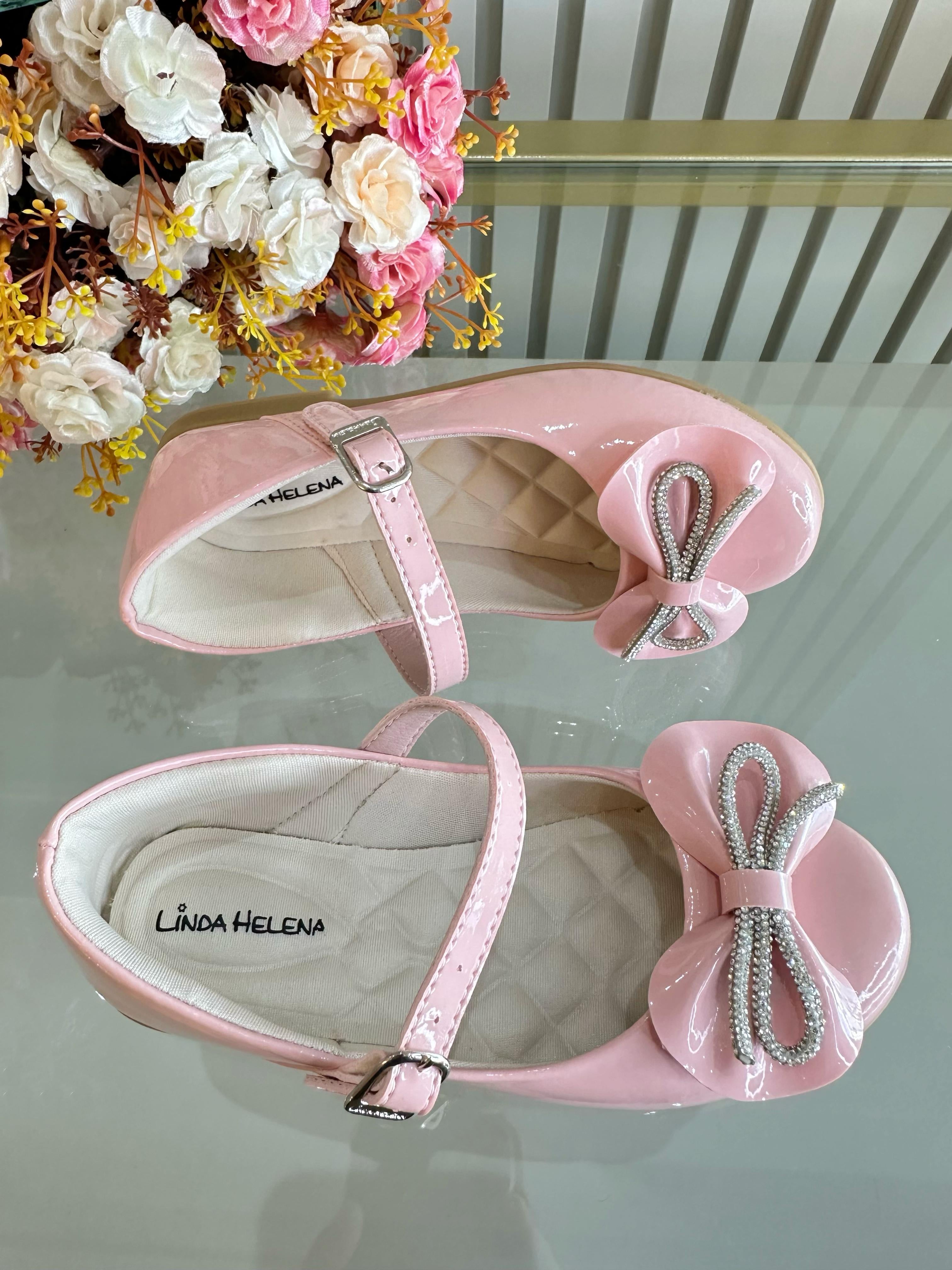 Sapatinho Infantil Rosa Verniz Com Aplique de Lacinho e Strass