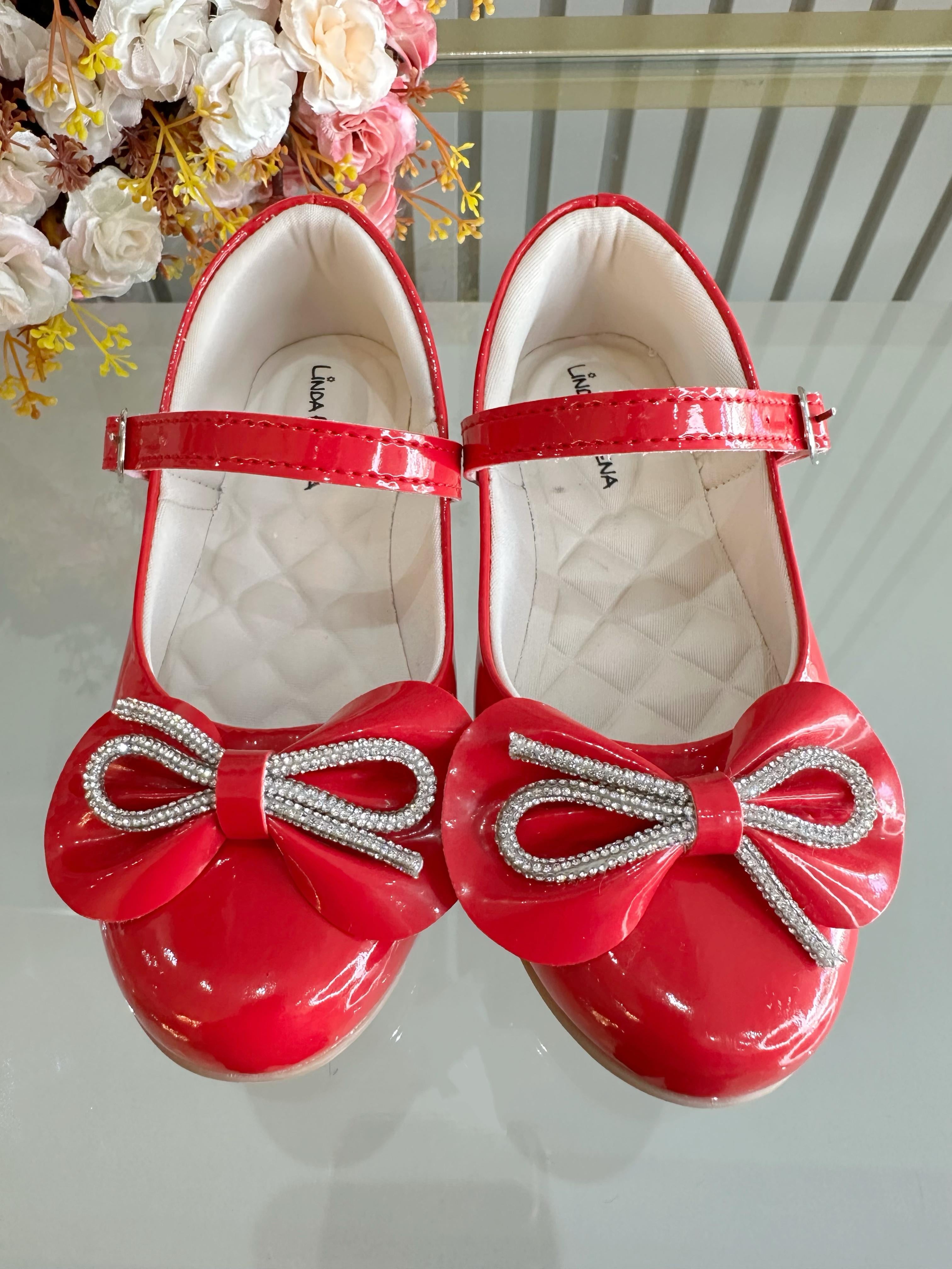 Sapatinho Infantil Vermelho Verniz Com Aplique de Lacinho e Strass
