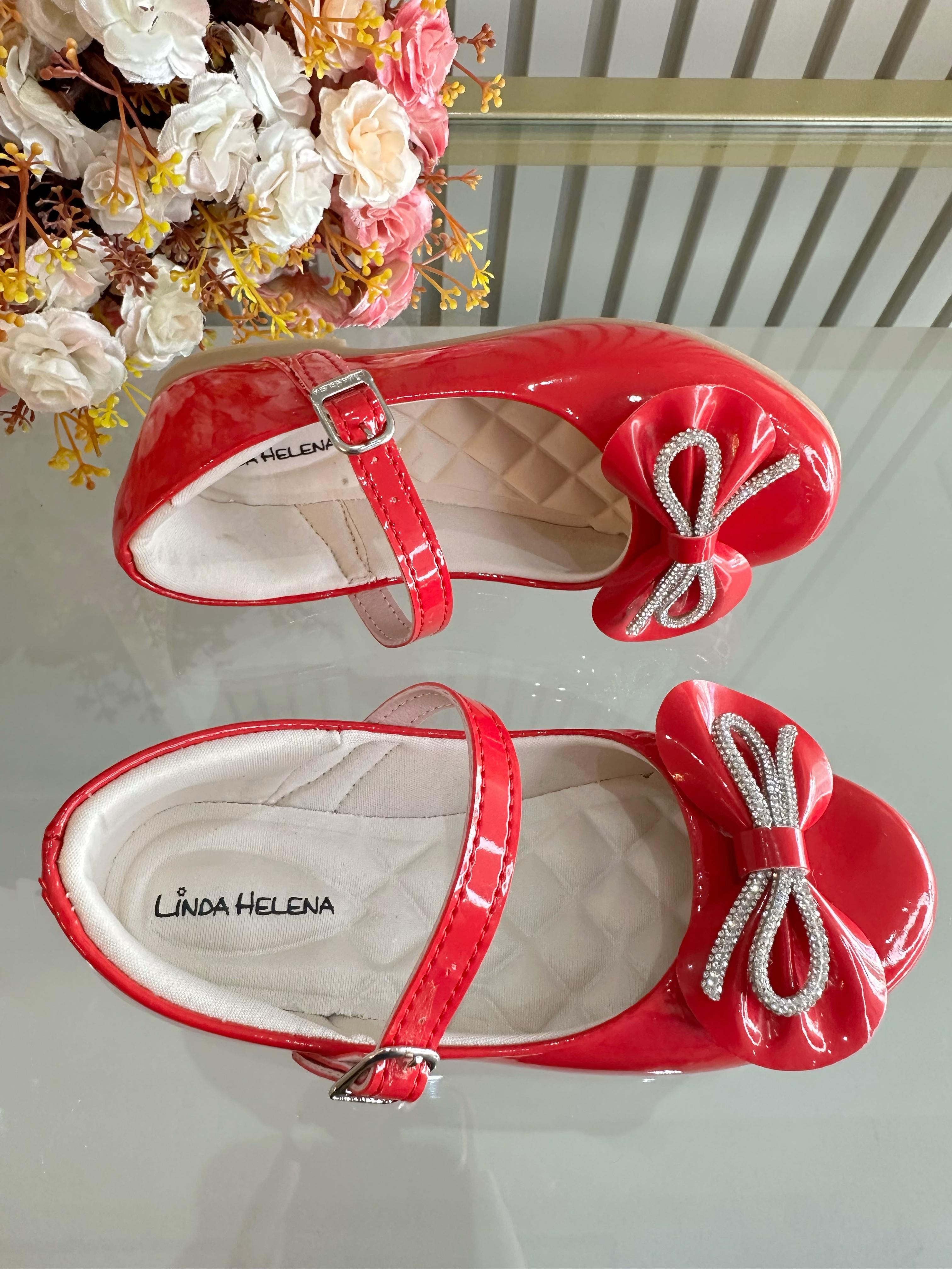 Sapatinho Infantil Vermelho Verniz Com Aplique de Lacinho e Strass