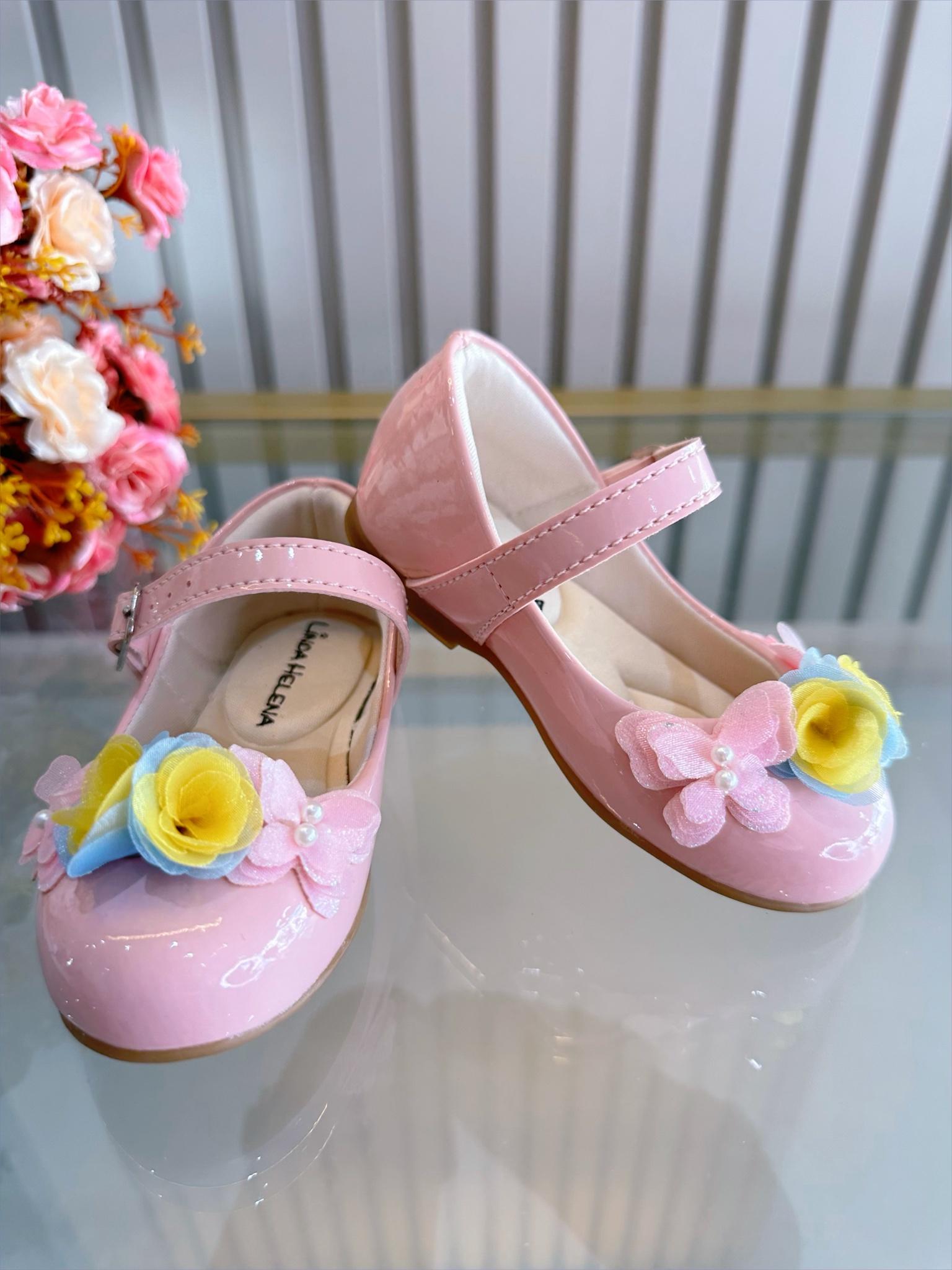 Sapatinho Rosa Verniz C/ Aplique Borboleta Flor