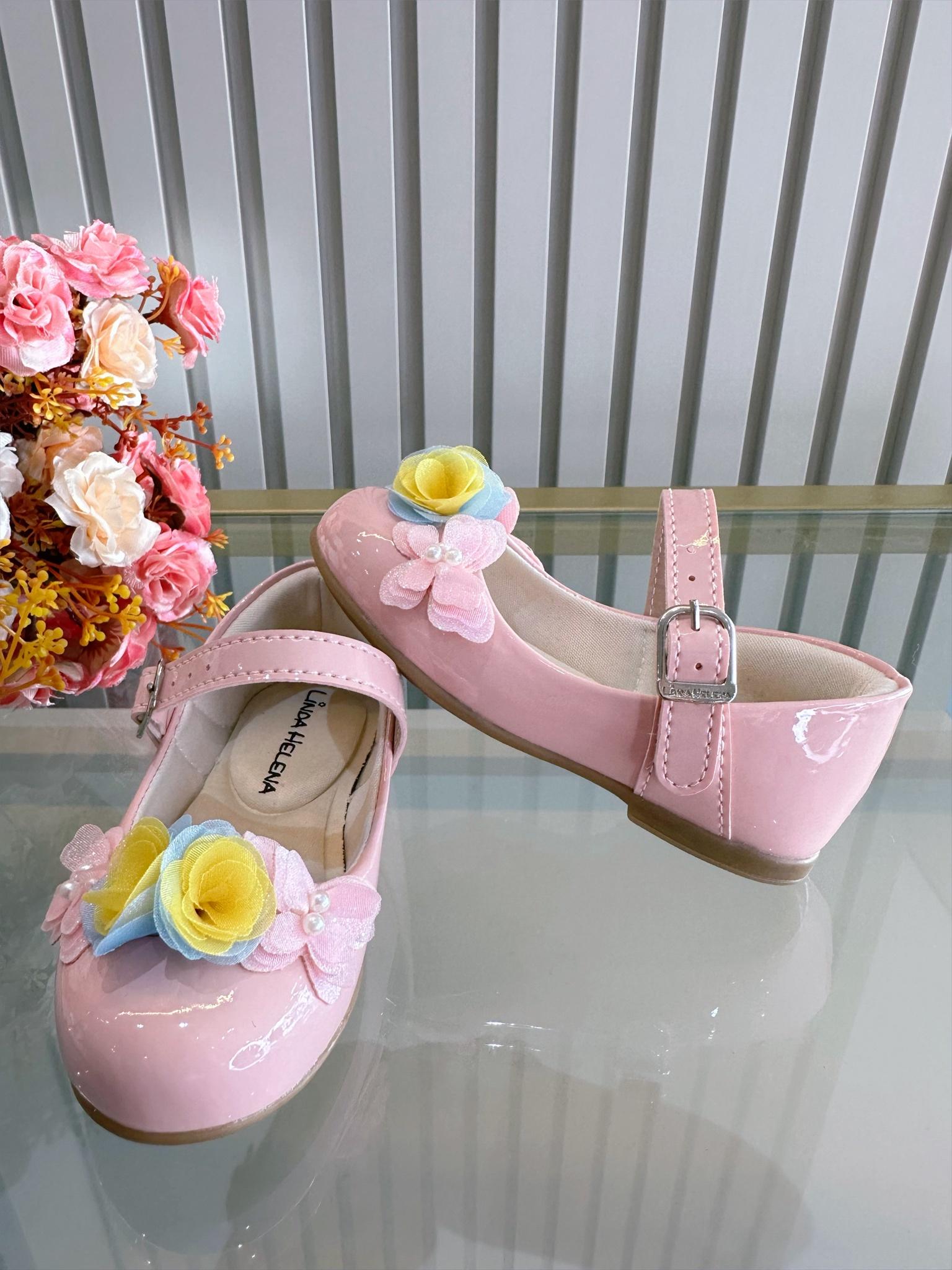 Sapatinho Rosa Verniz C/ Aplique Borboleta Flor