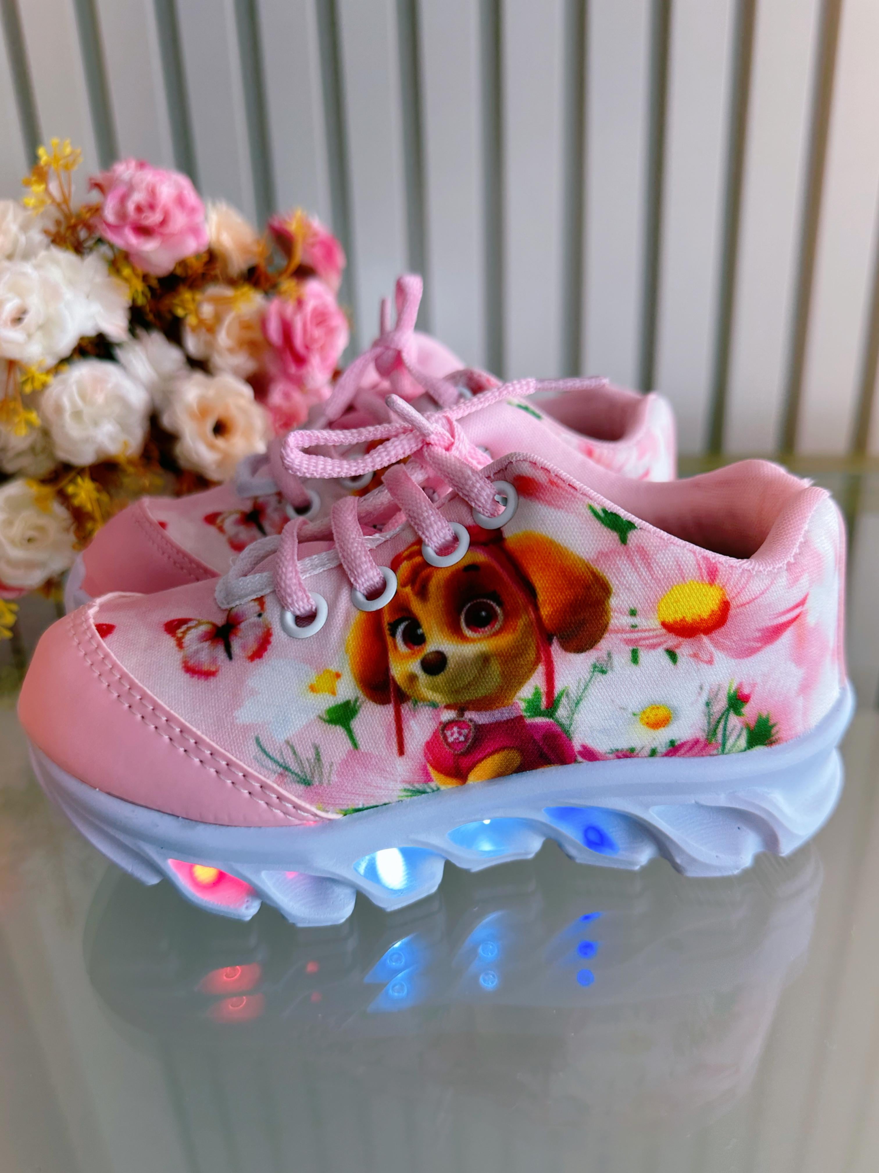 Tênis Meninas Temático Patrulha Canina Sky Rosa Com Leds