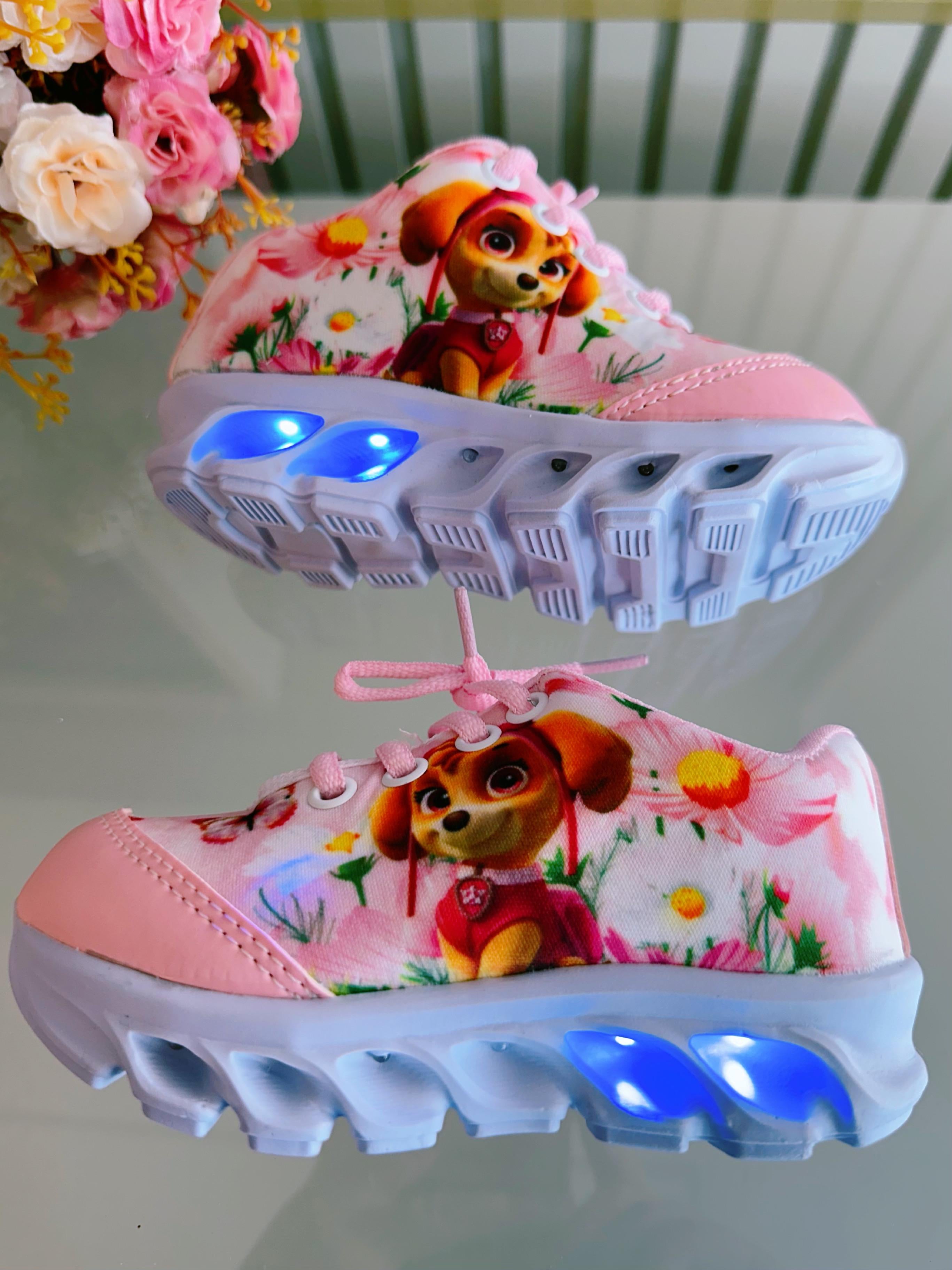 Tênis Meninas Temático Patrulha Canina Sky Rosa Com Leds