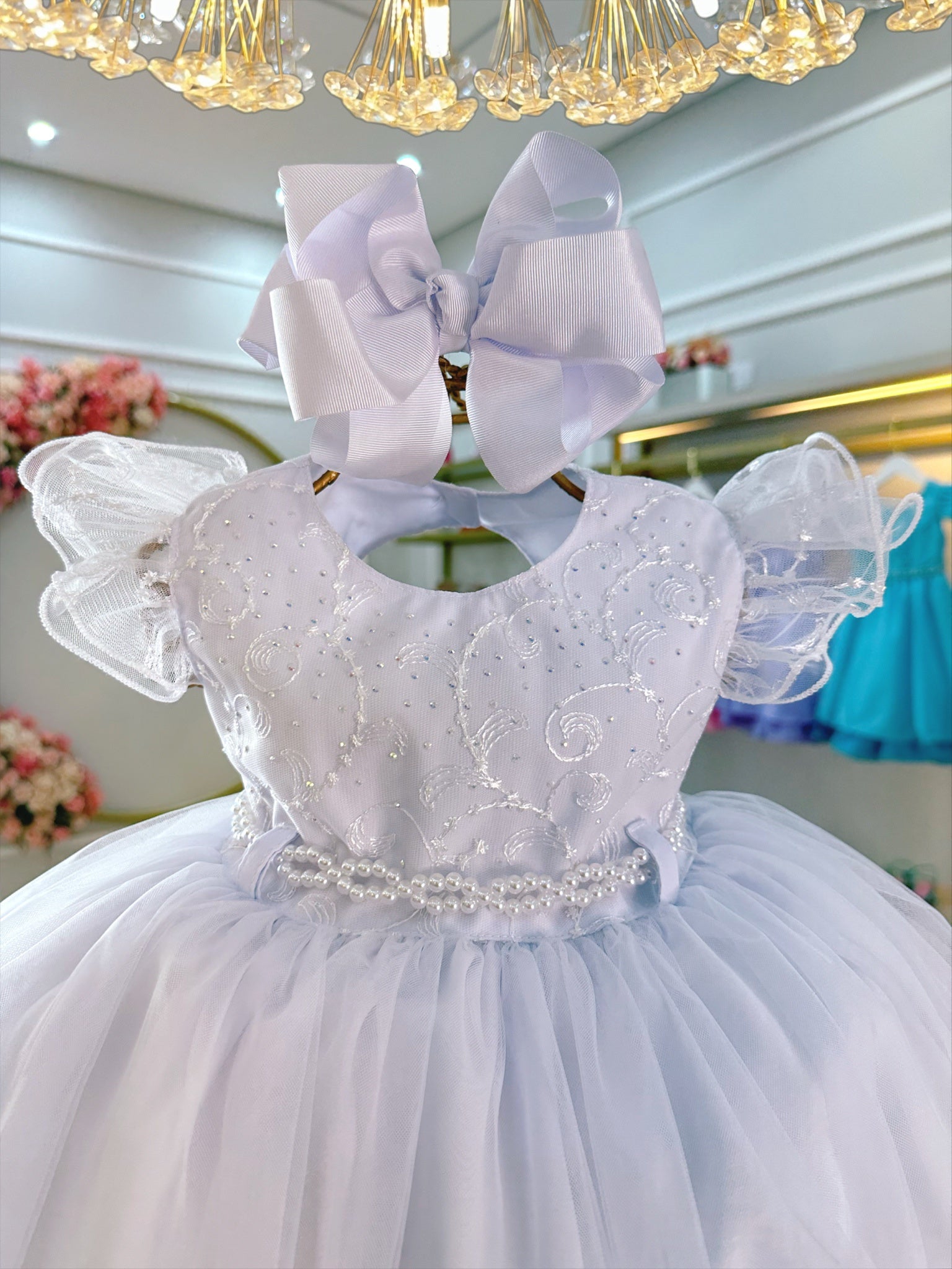 Vestido Bebê Branco Busco Com Renda Batizados Festas