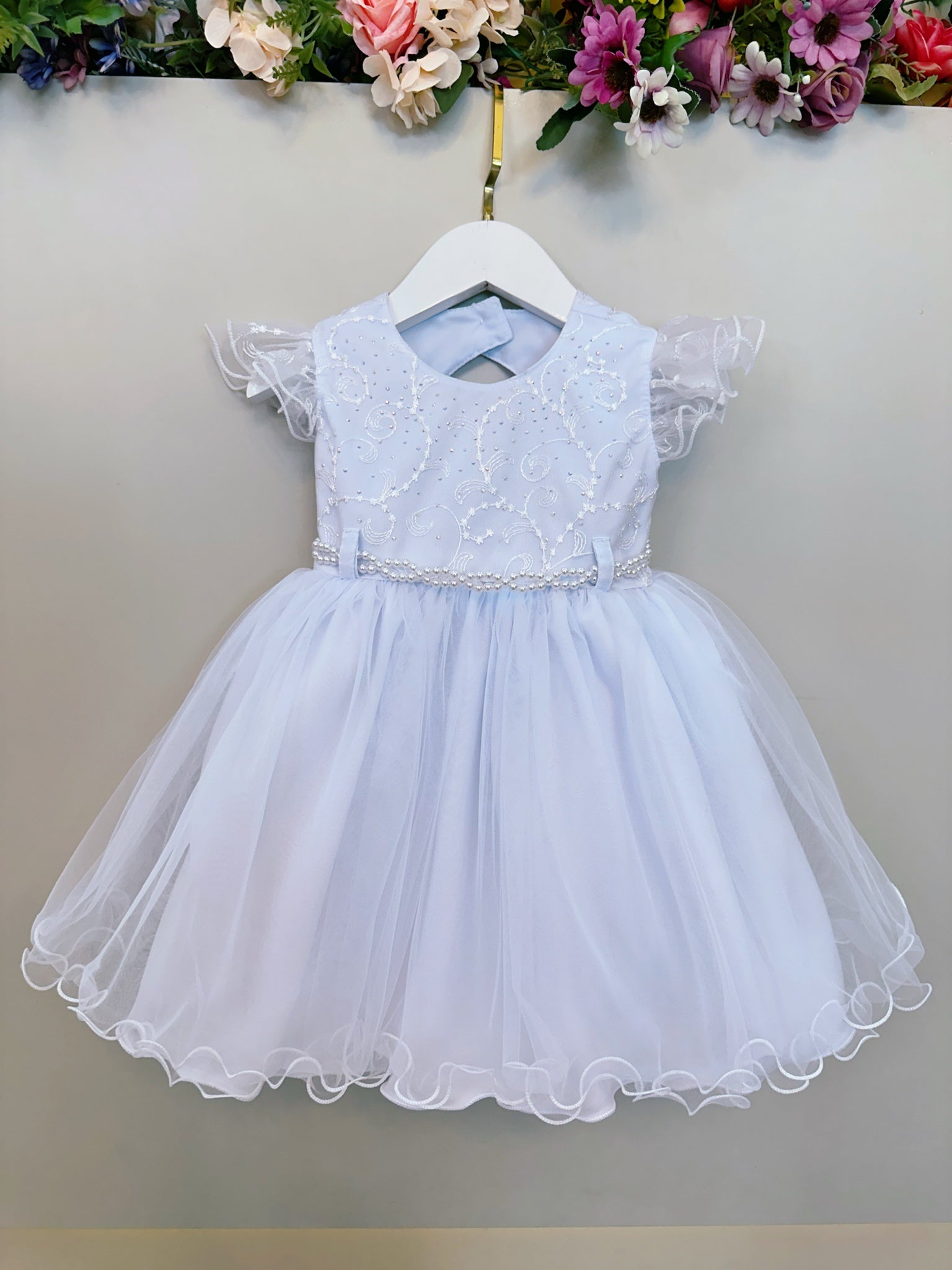 Vestido Bebê Branco Busco Com Renda Batizados Festas