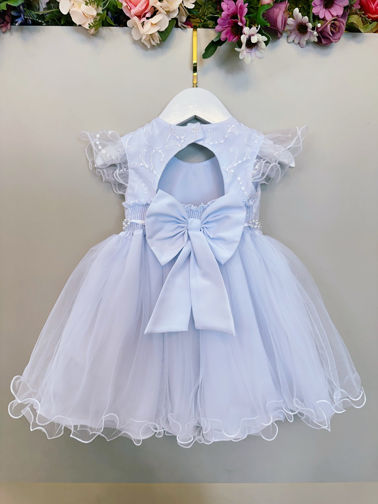 Vestido Bebê Branco Busco Com Renda Batizados Festas