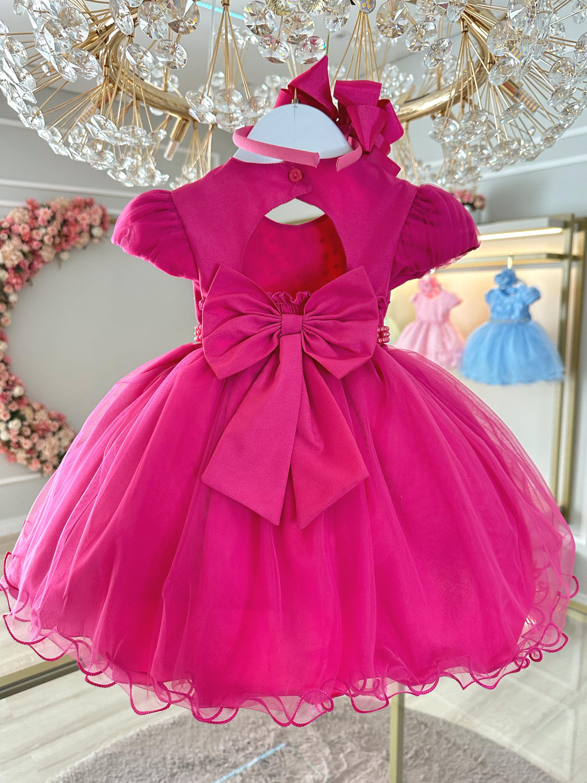 Vestido Infantil Pink Busto Com Pérolas Batizados