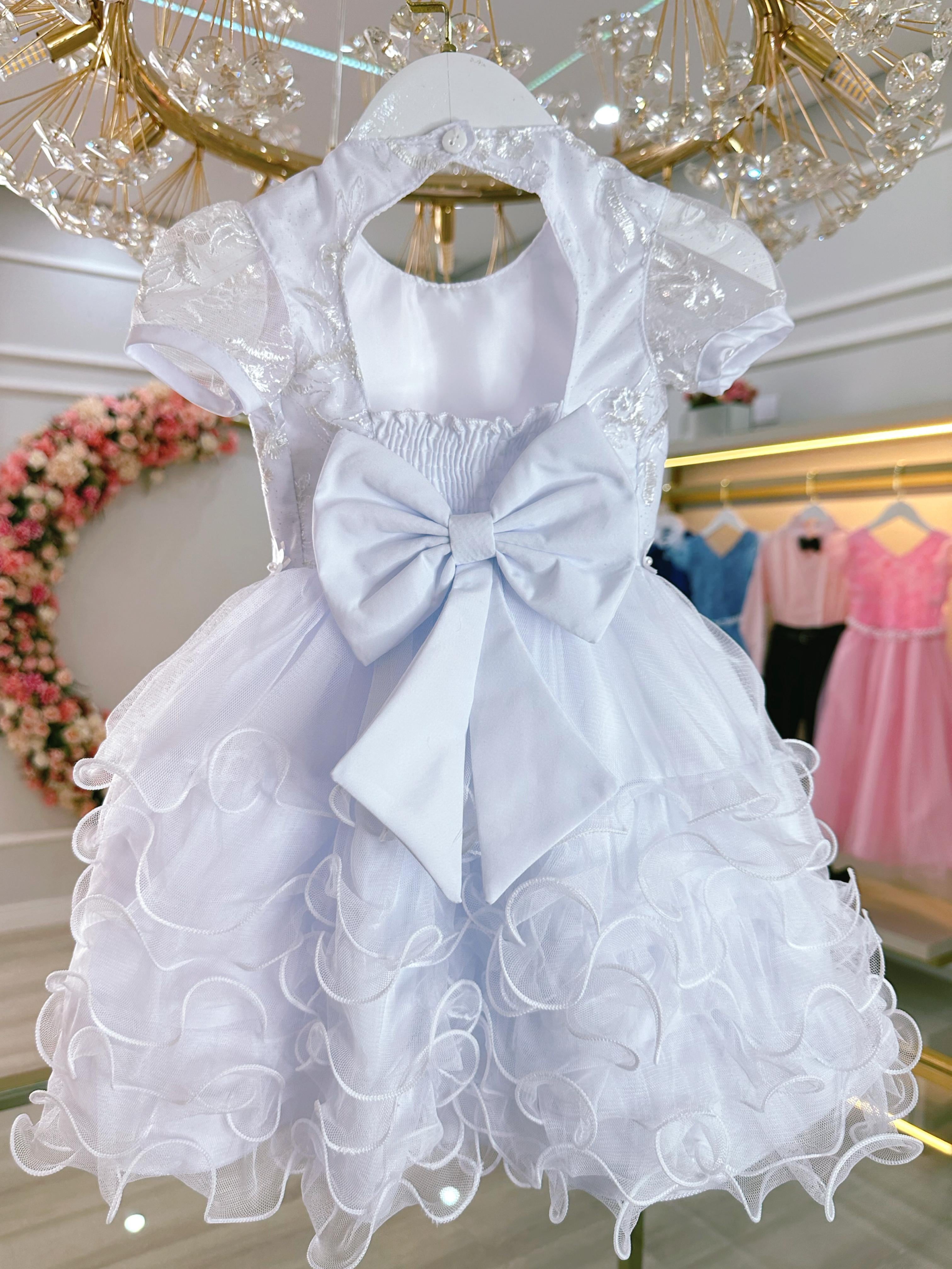Vestido Bebê Branco Jardim Encantado Batizado Festas