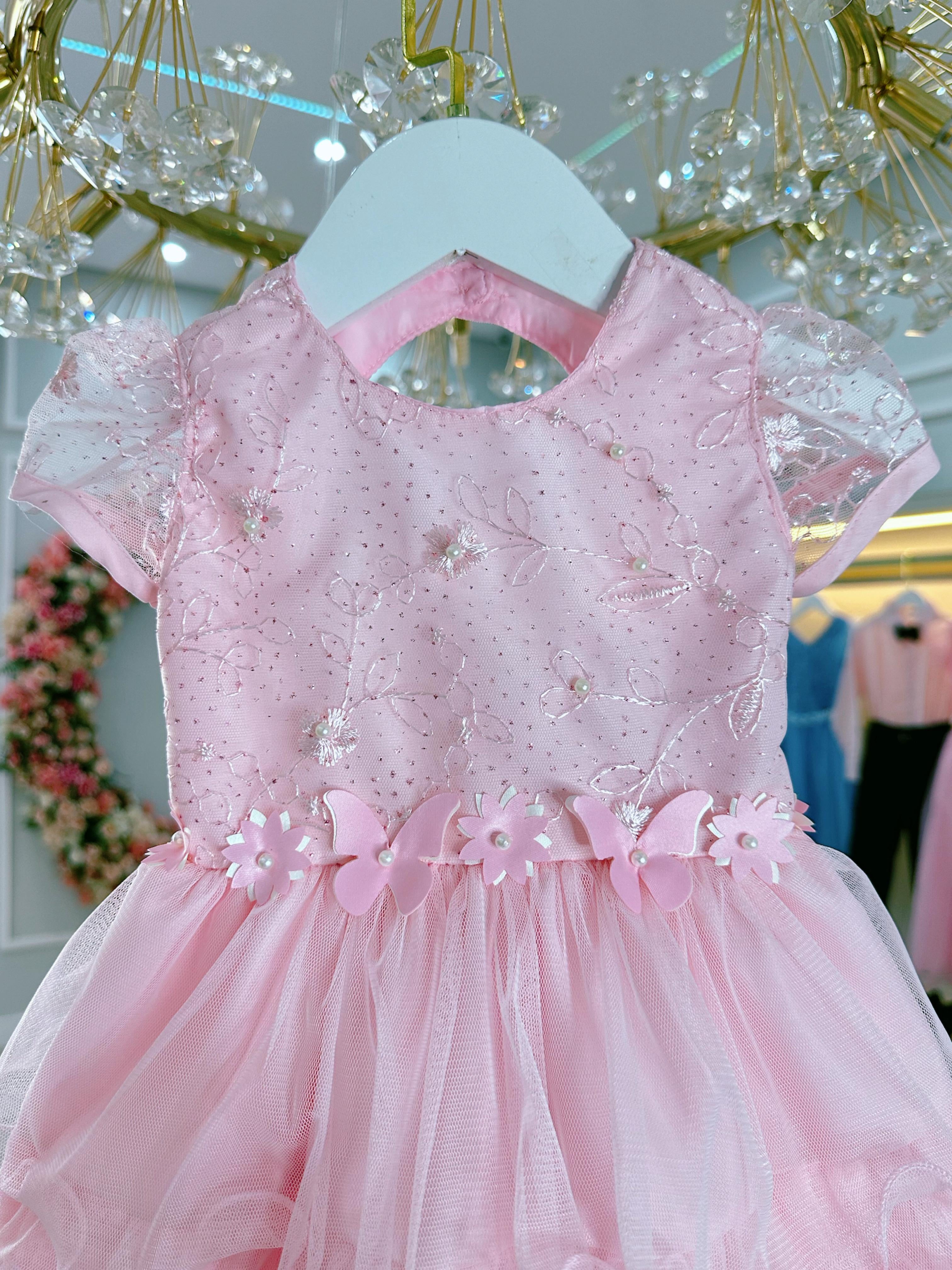 Vestido Bebê Rosa Claro Jardim Encantado Batizado Festas