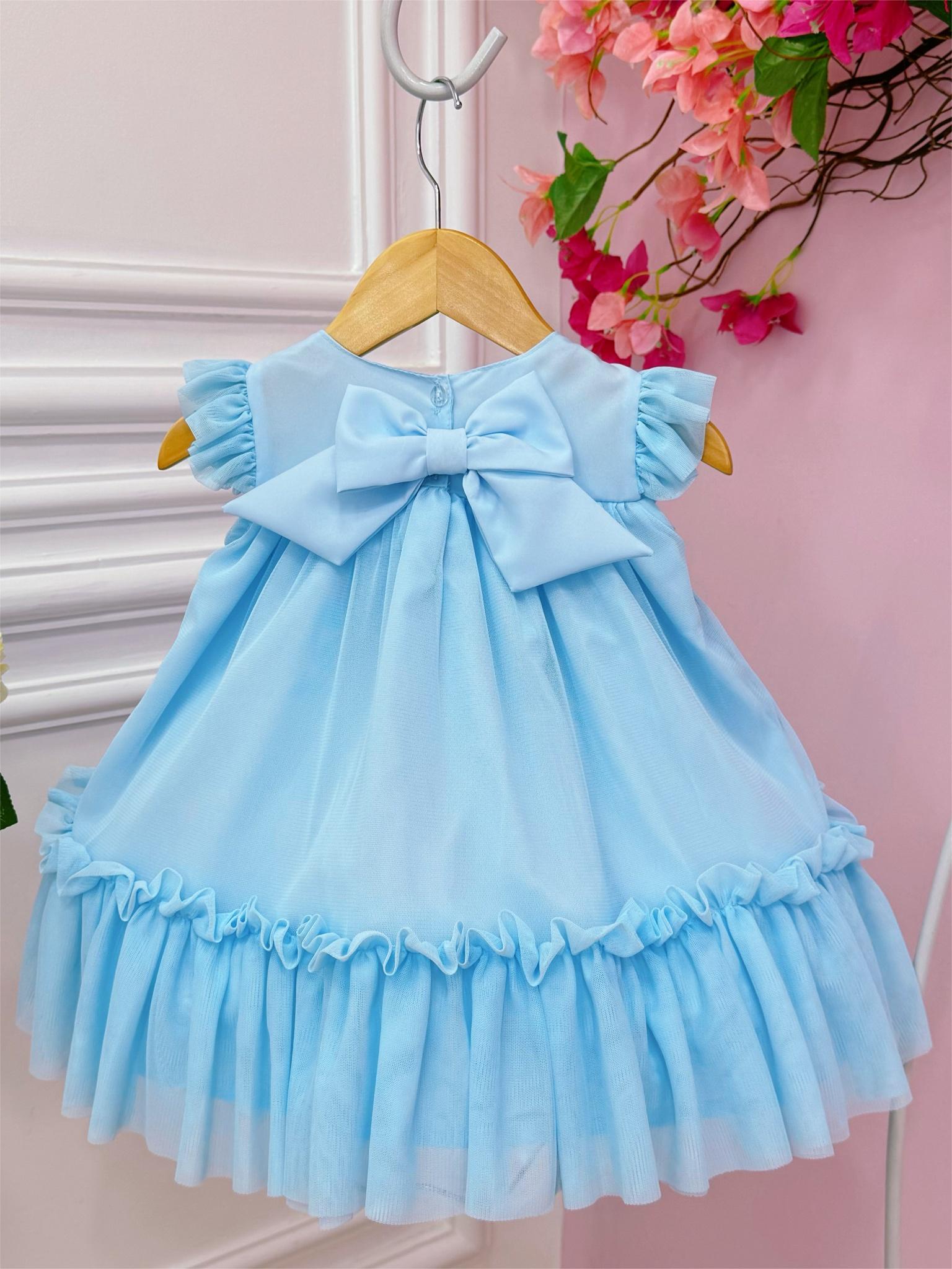 Vestido Infantil Bebê Azul Bebê Jardim Encantado Luxo