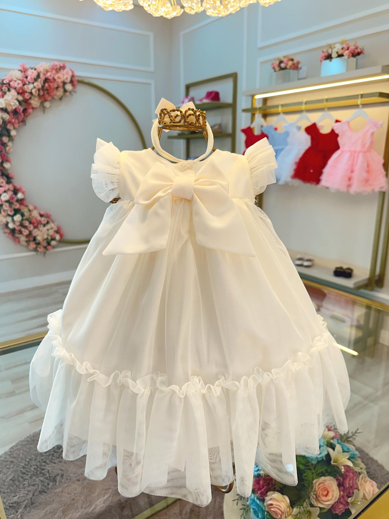 Vestido Infantil Bebê Marfim Jardim Encantado Luxo