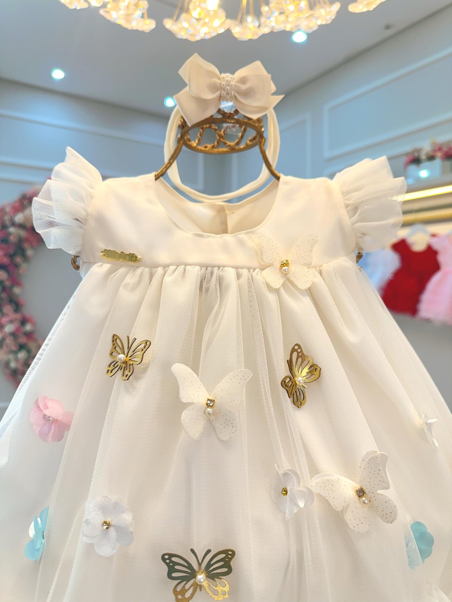Vestido Infantil Bebê Marfim Jardim Encantado Luxo