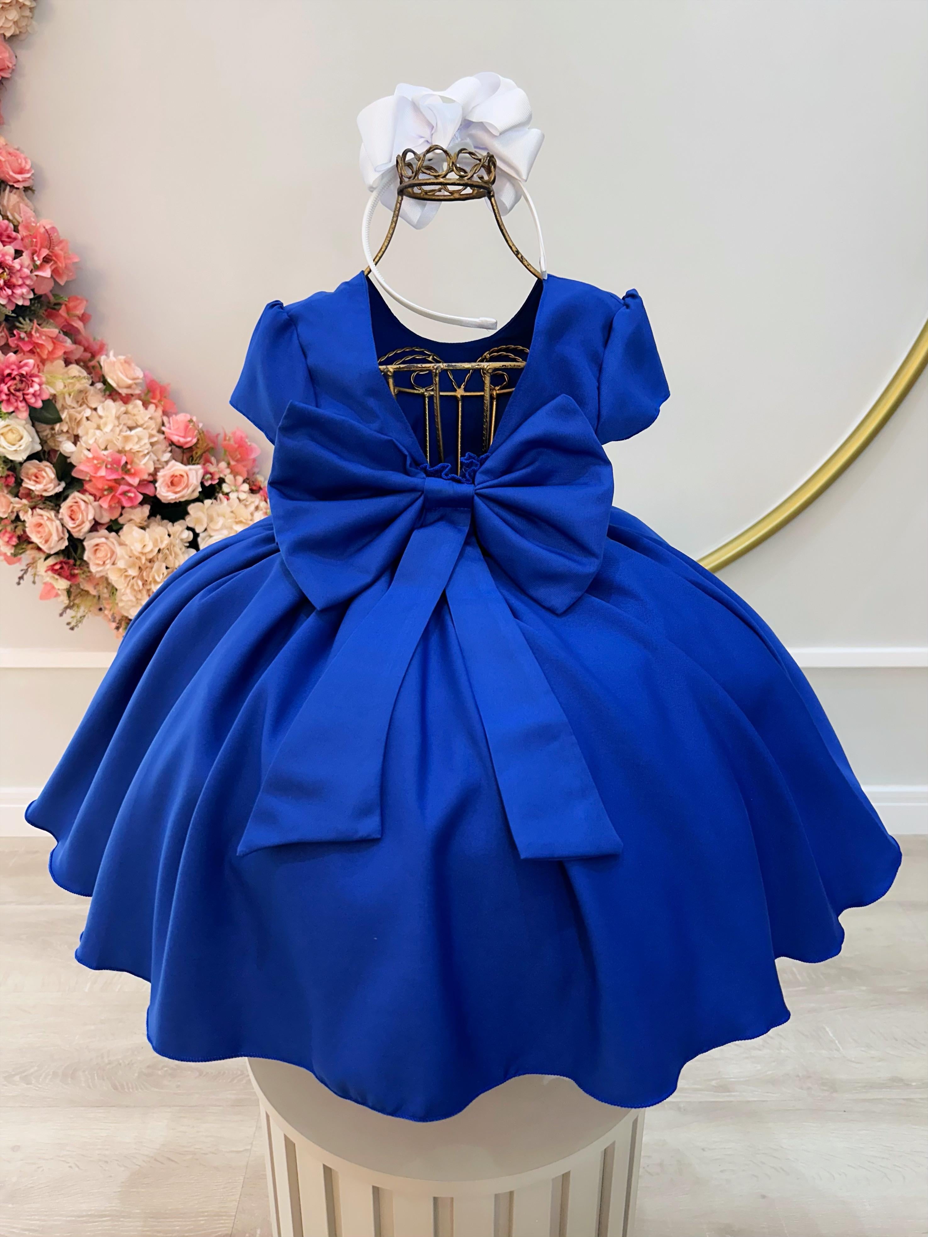 Vestido Infantil Azul Royal Busto Com Strass Luxo Daminhas